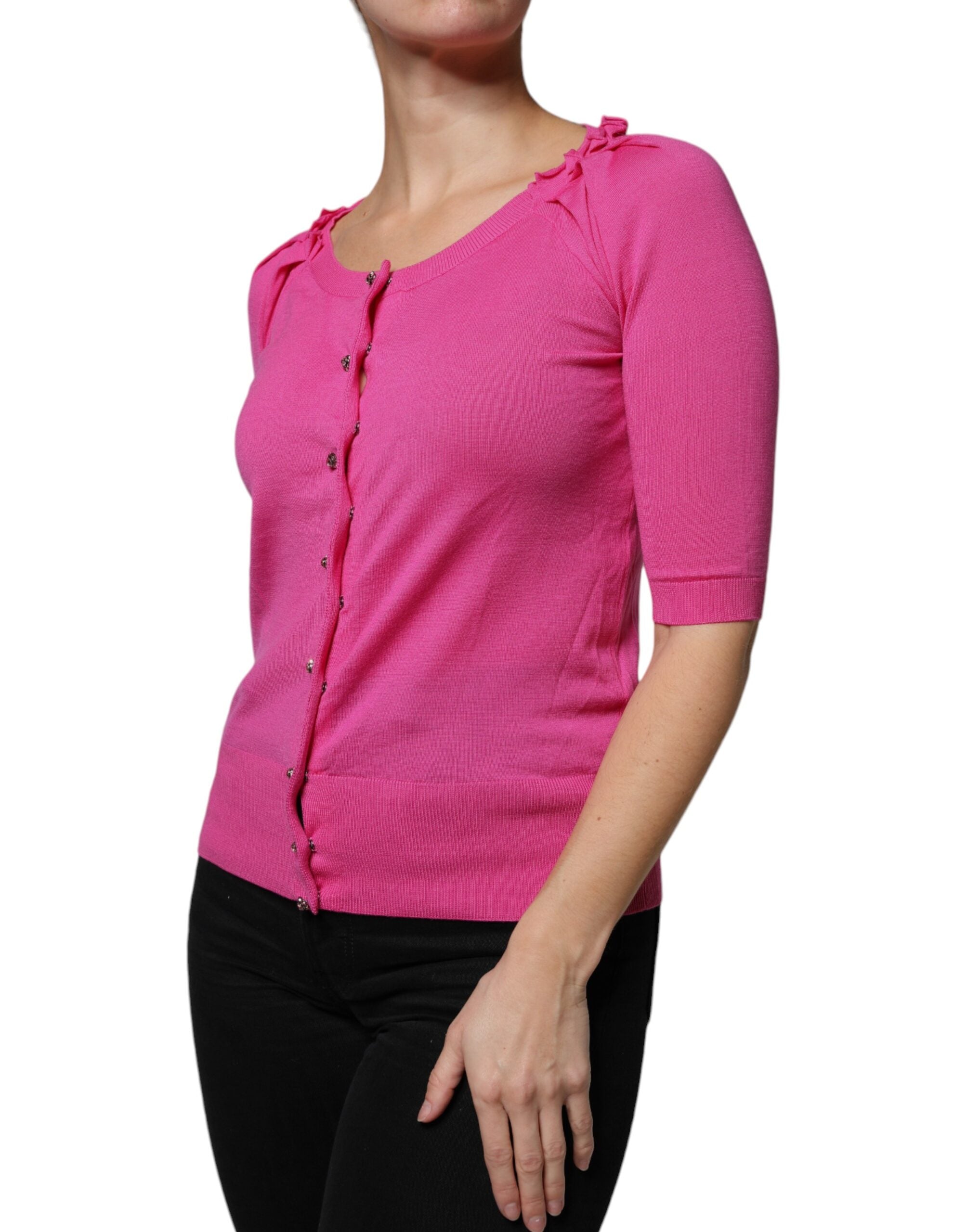 Dolce & Gabbana Rosa Wollstrickjacke mit Knopfleiste