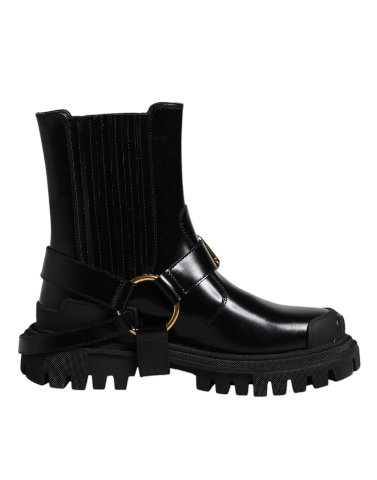 Dolce & Gabbana Schwarz Leder Slip On Stretch Trekking Stiefel Schuhe