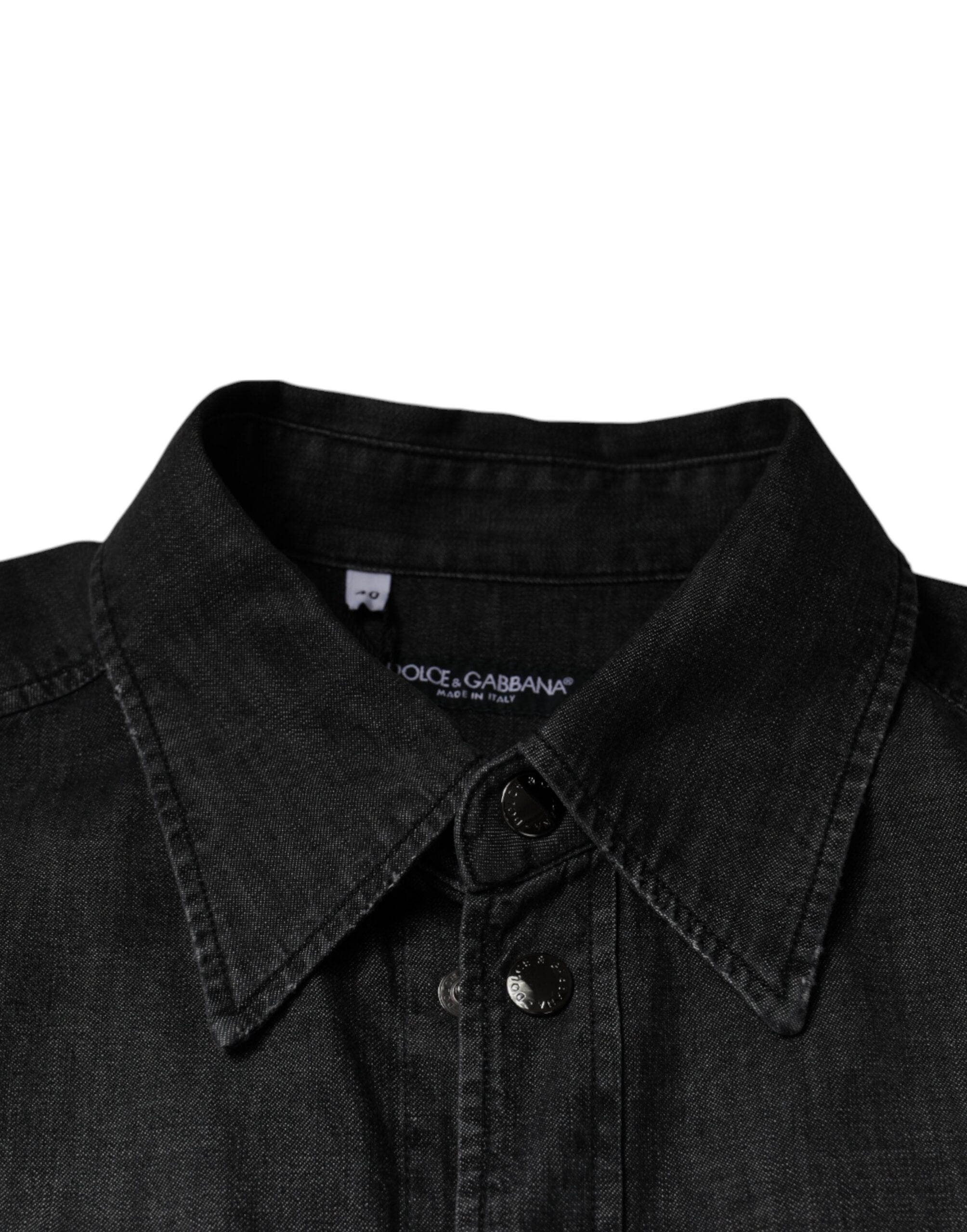 Dolce & Gabbana Schwarzes Logo-Baumwollhemd mit Knopfleiste aus Denim