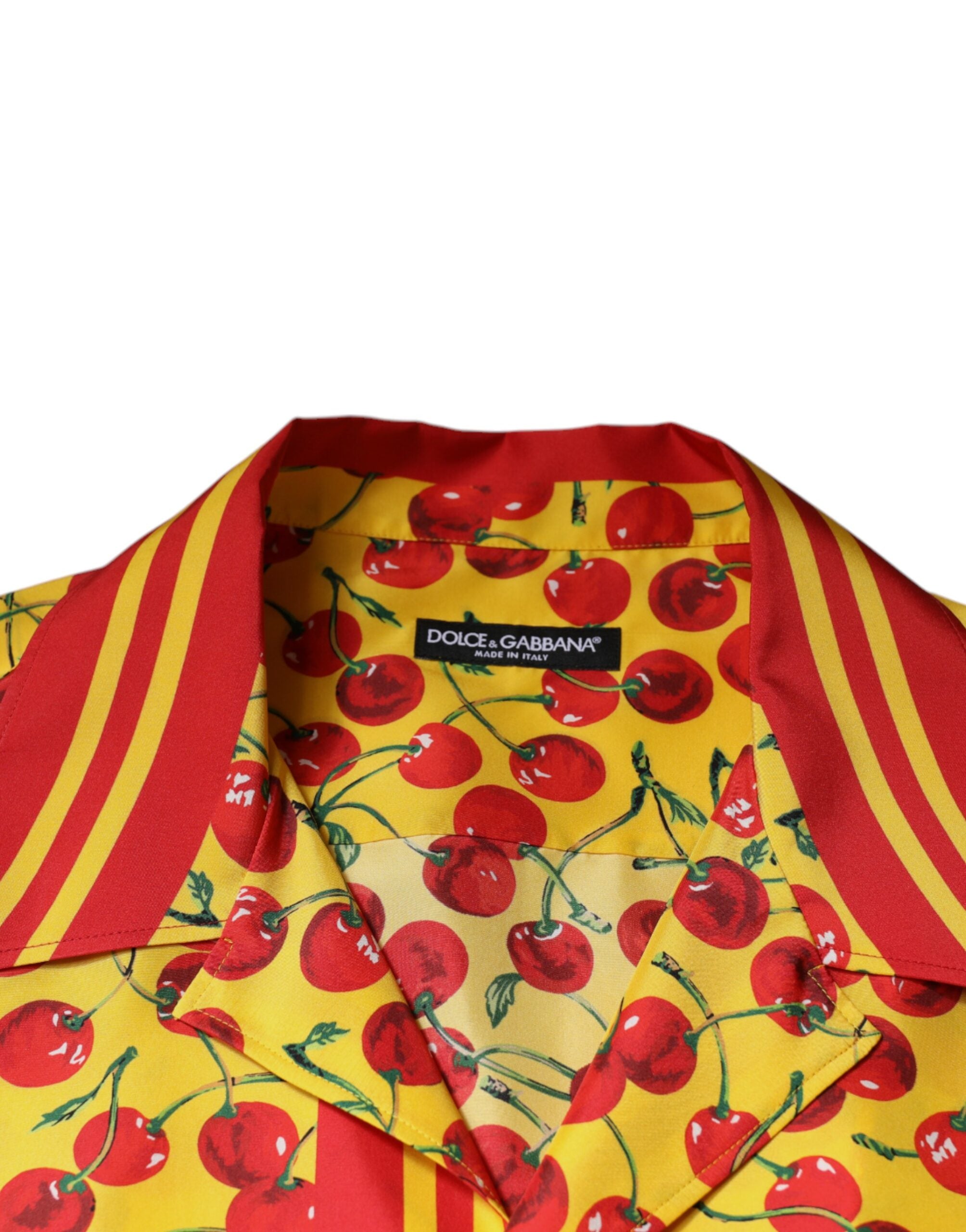 Dolce & Gabbana Gelbe Kirsche Button Down Seide Freizeithemd