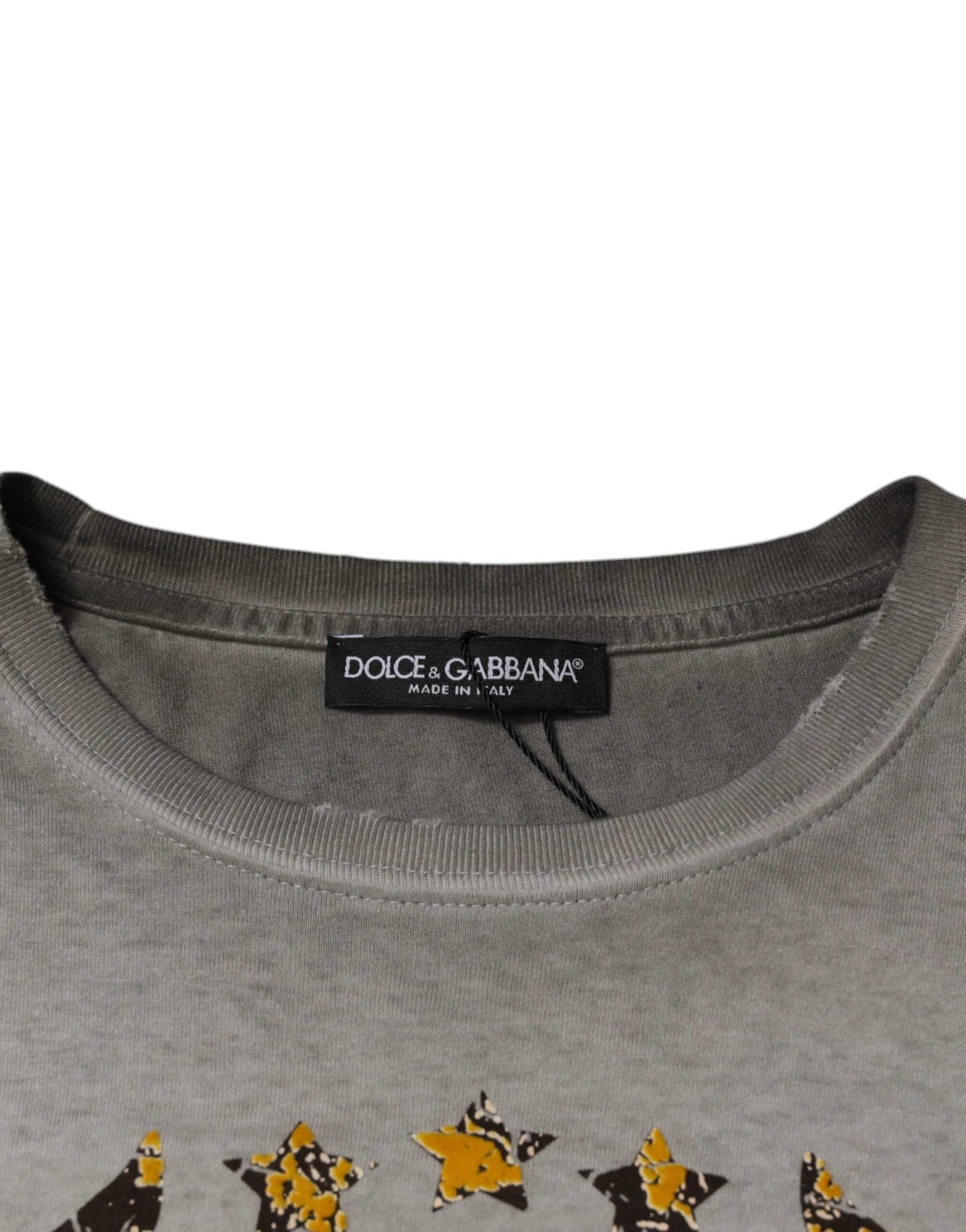 Dolce & Gabbana Grauer bedruckter Pullover aus Baumwolle mit Rundhalsausschnitt