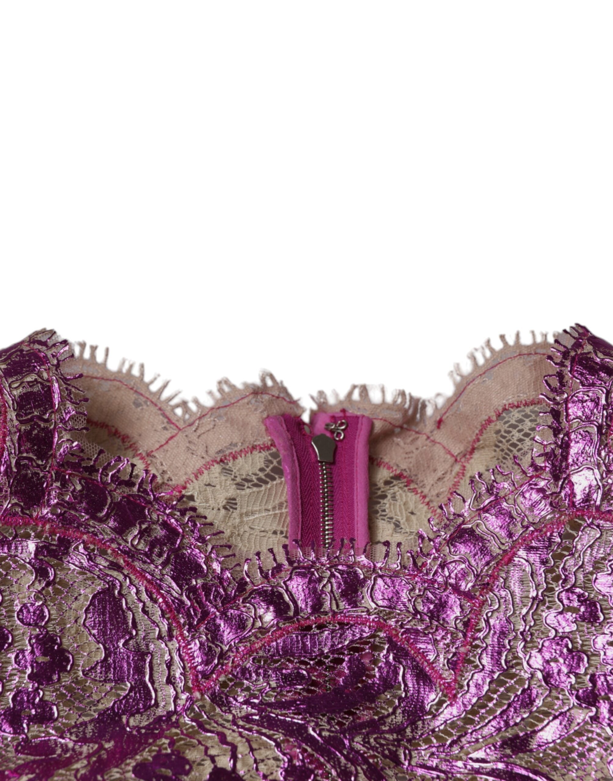 Dolce & Gabbana Fuchsiafarbenes Metallic-Mini-Kleid mit Blumenmuster