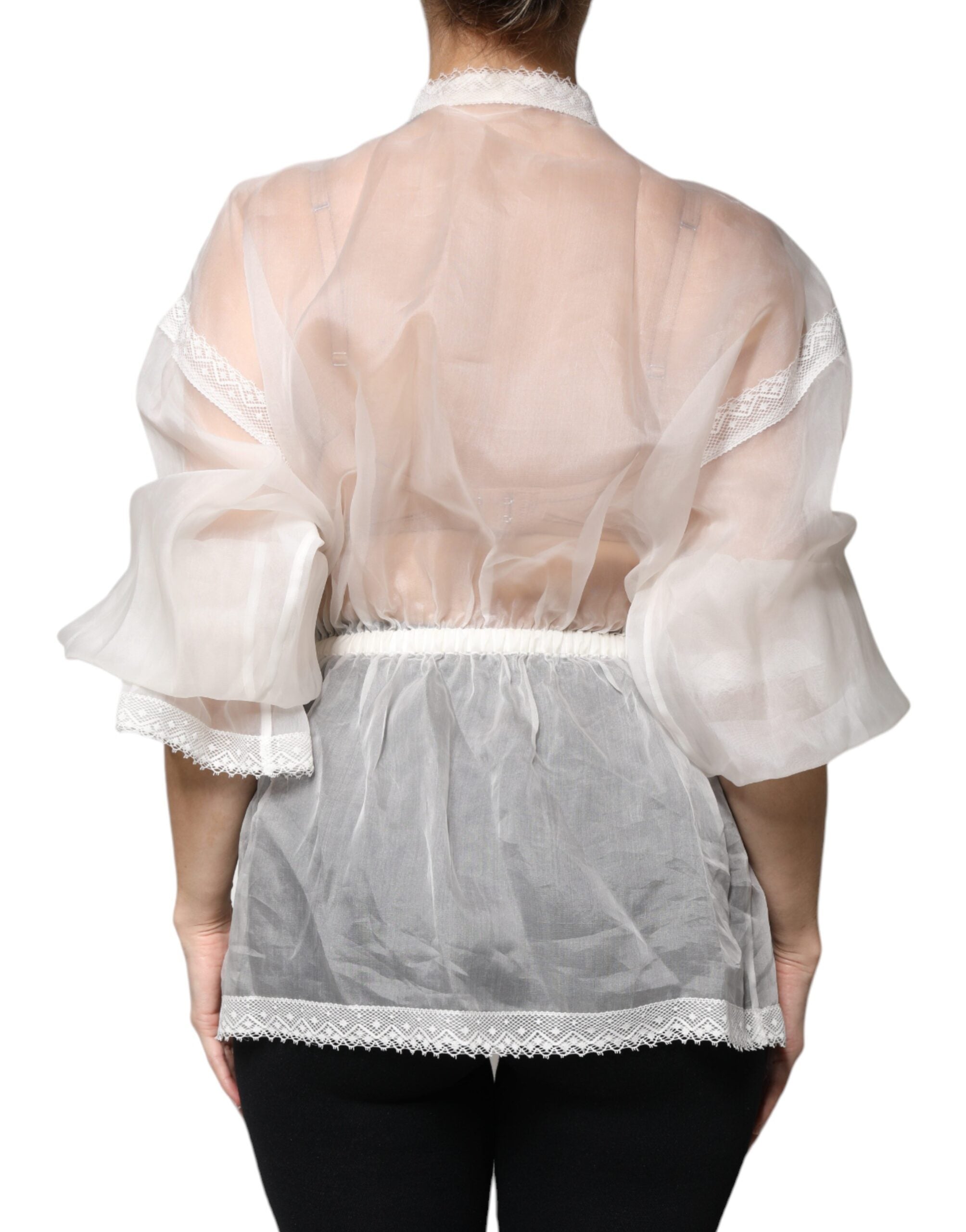 Dolce & Gabbana Weißes Blusentop mit Ascot-Kragen und langen Ärmeln