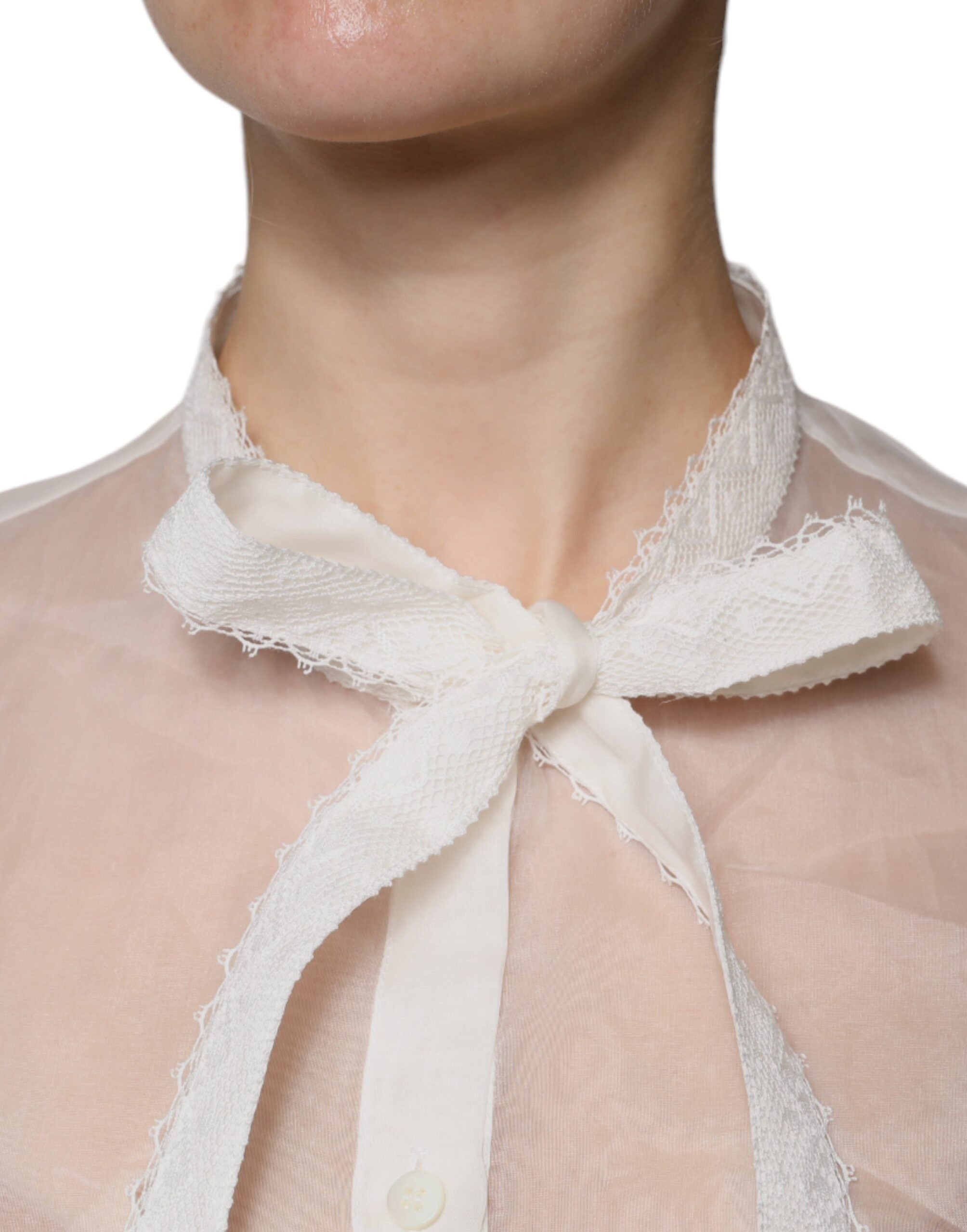 Dolce & Gabbana Weißes Blusentop mit Ascot-Kragen und langen Ärmeln