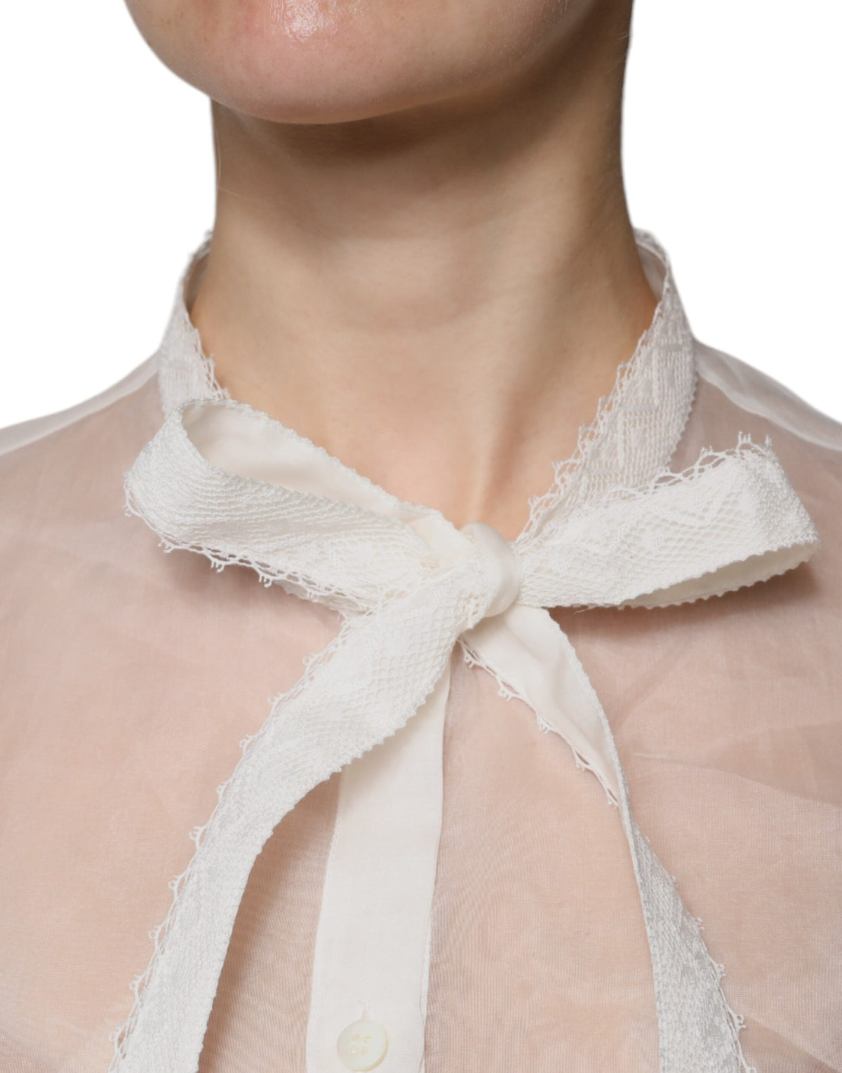 Dolce & Gabbana Weißes Blusentop mit Ascot-Kragen und langen Ärmeln