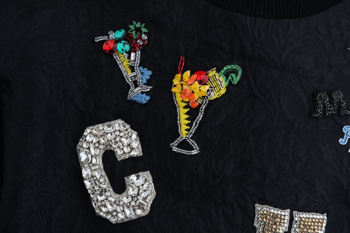 Dolce & Gabbana Schwarzer Brokat Cocktail Kristall Pullover