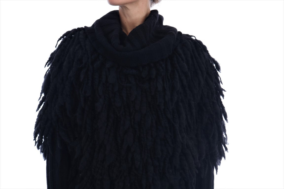Dolce & Gabbana Schwarzer Fransen-Wollpullover