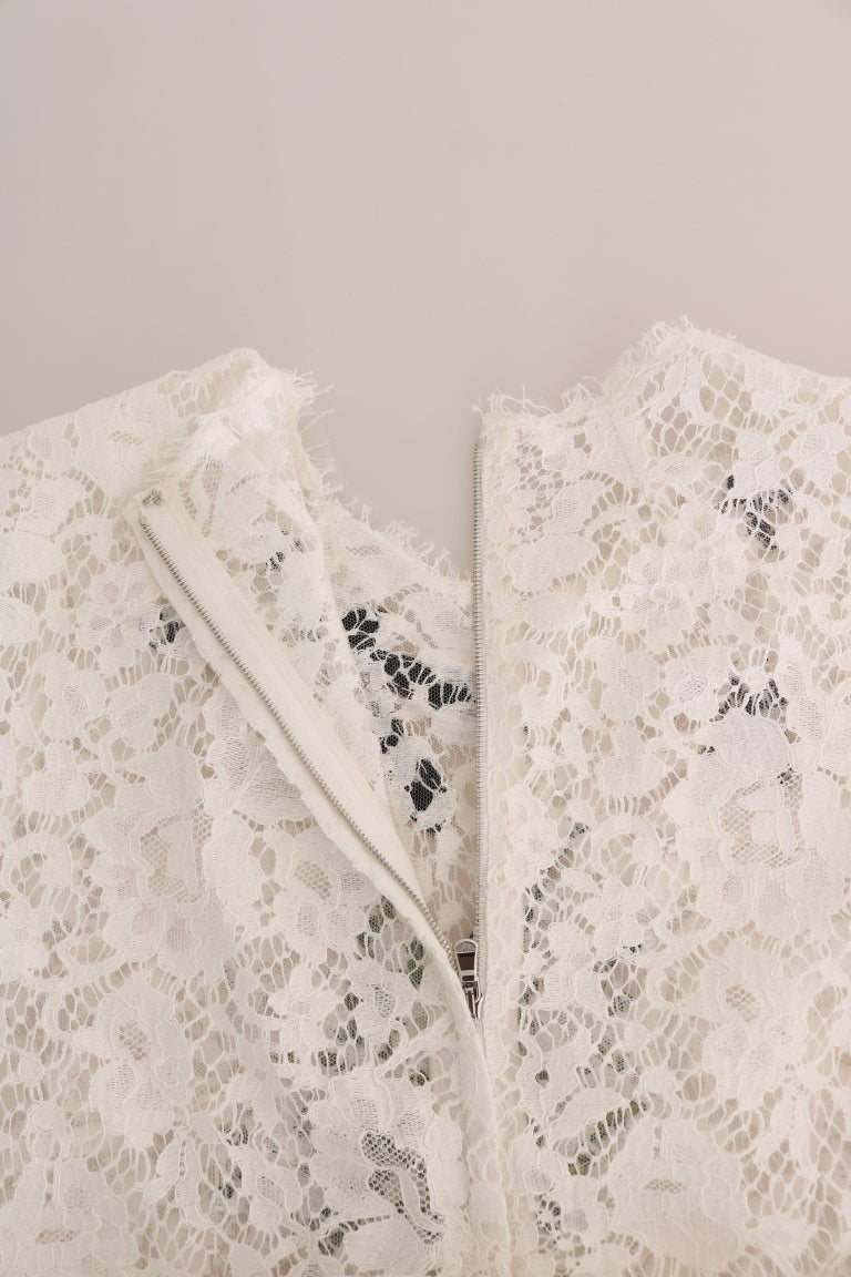 Dolce & Gabbana Weiße Bluse aus kristallbesetzter Spitze