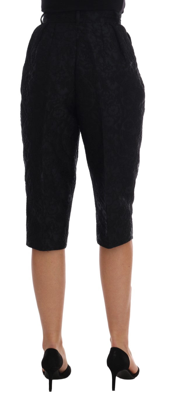Dolce & Gabbana Schwarze Brokat Capri Shorts mit hoher Taille
