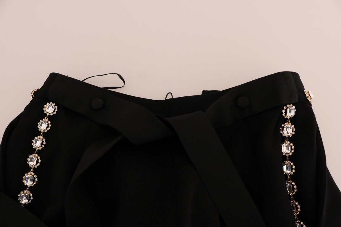 Dolce & Gabbana Schwarze Stretch-Kristallhose aus Wolle