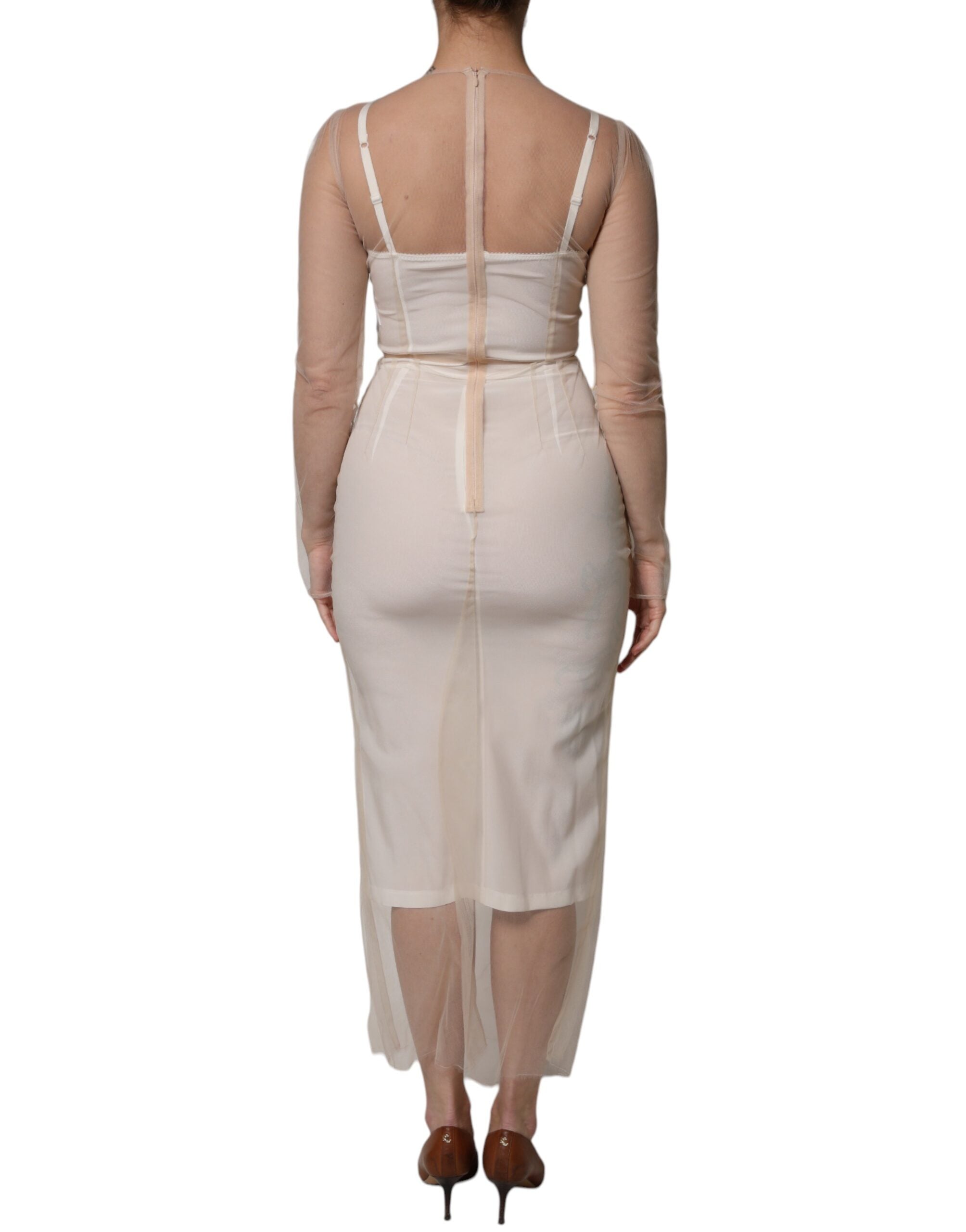 Dolce & Gabbana Weißes durchsichtiges Tüll-Bustier Bodycon Midikleid