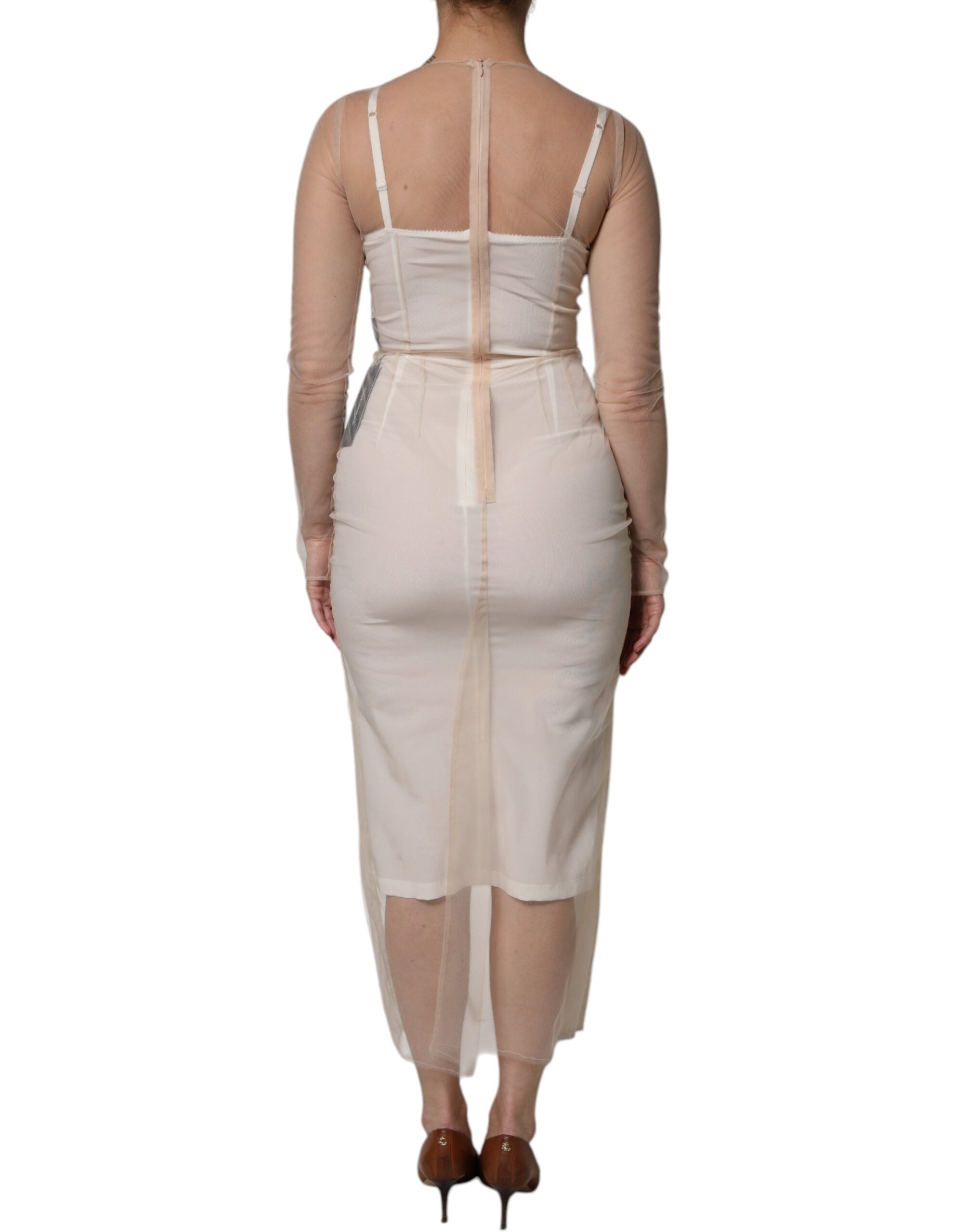 Dolce & Gabbana Weißes durchsichtiges Tüll-Bustier Bodycon Midikleid