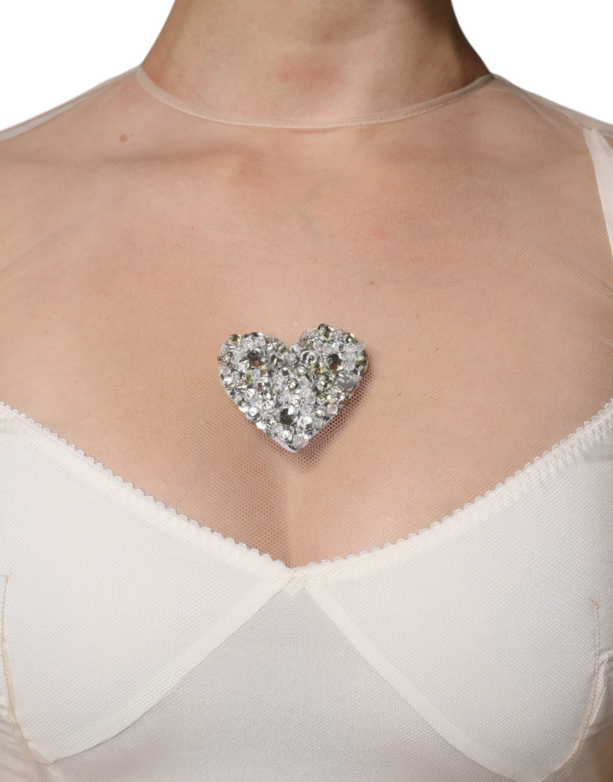 Dolce & Gabbana Weißes durchsichtiges Tüll-Bustier Bodycon Midikleid