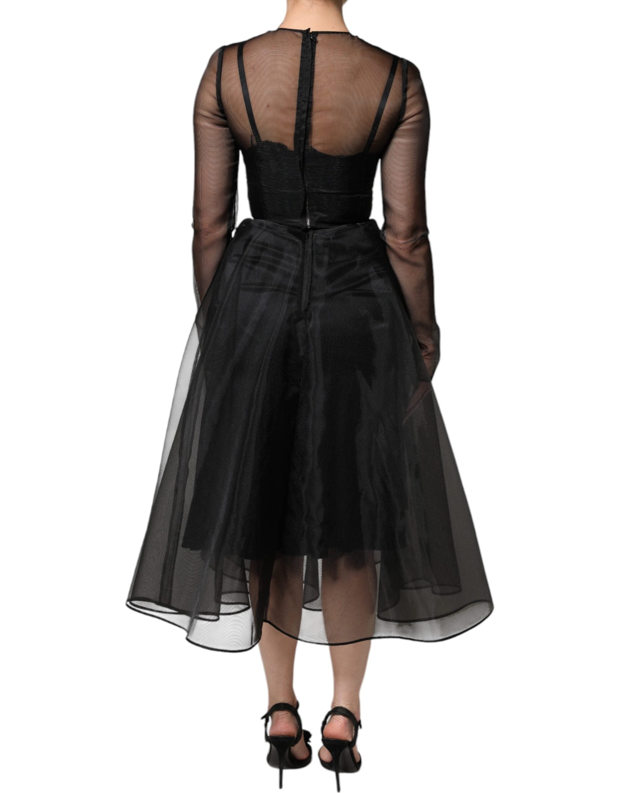 Dolce & Gabbana Schwarzes Tüll A-Linie Midi Cocktailkleid Kleid