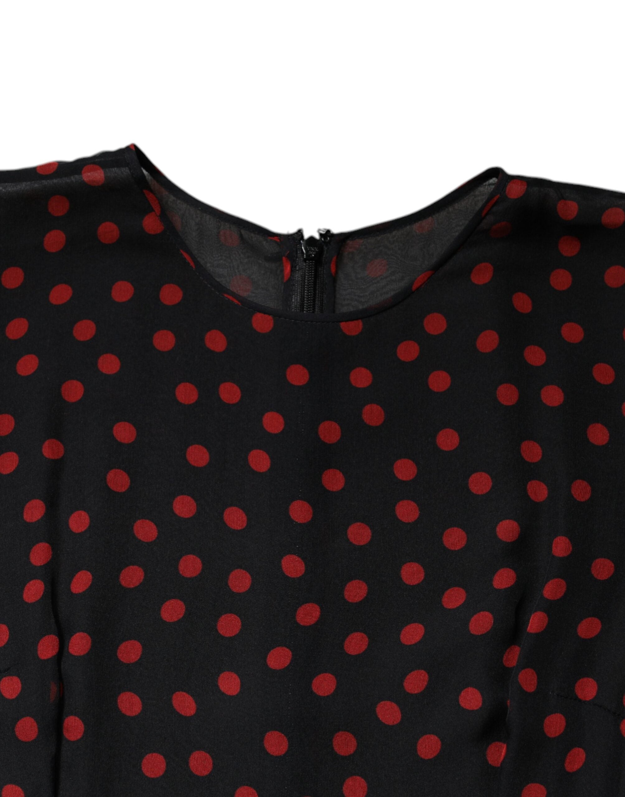 Dolce & Gabbana Schwarz-rot gepunktetes Midikleid aus Seide in Lagen