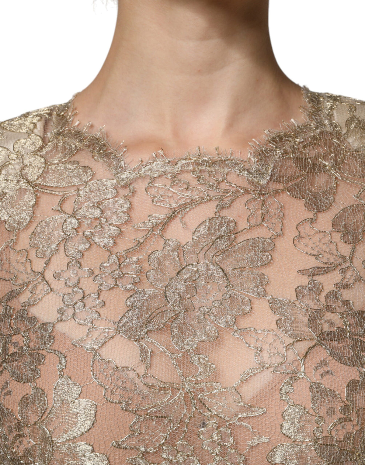 Dolce & Gabbana Goldfarbenes Minikleid mit floraler Spitze in A-Linie und Etui
