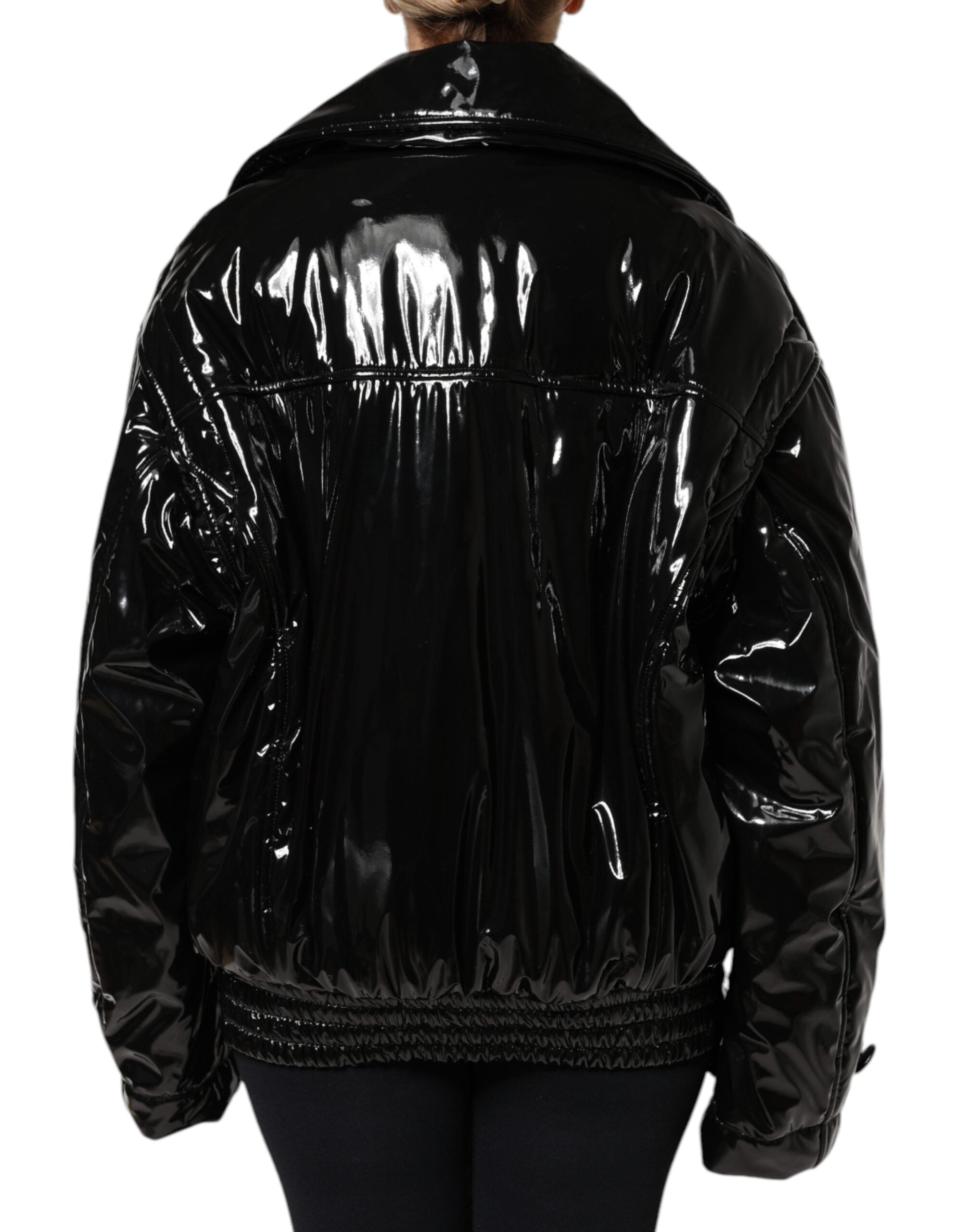 Dolce & Gabbana Schwarze Polyester-Blouson-Jacke mit Knopfleiste
