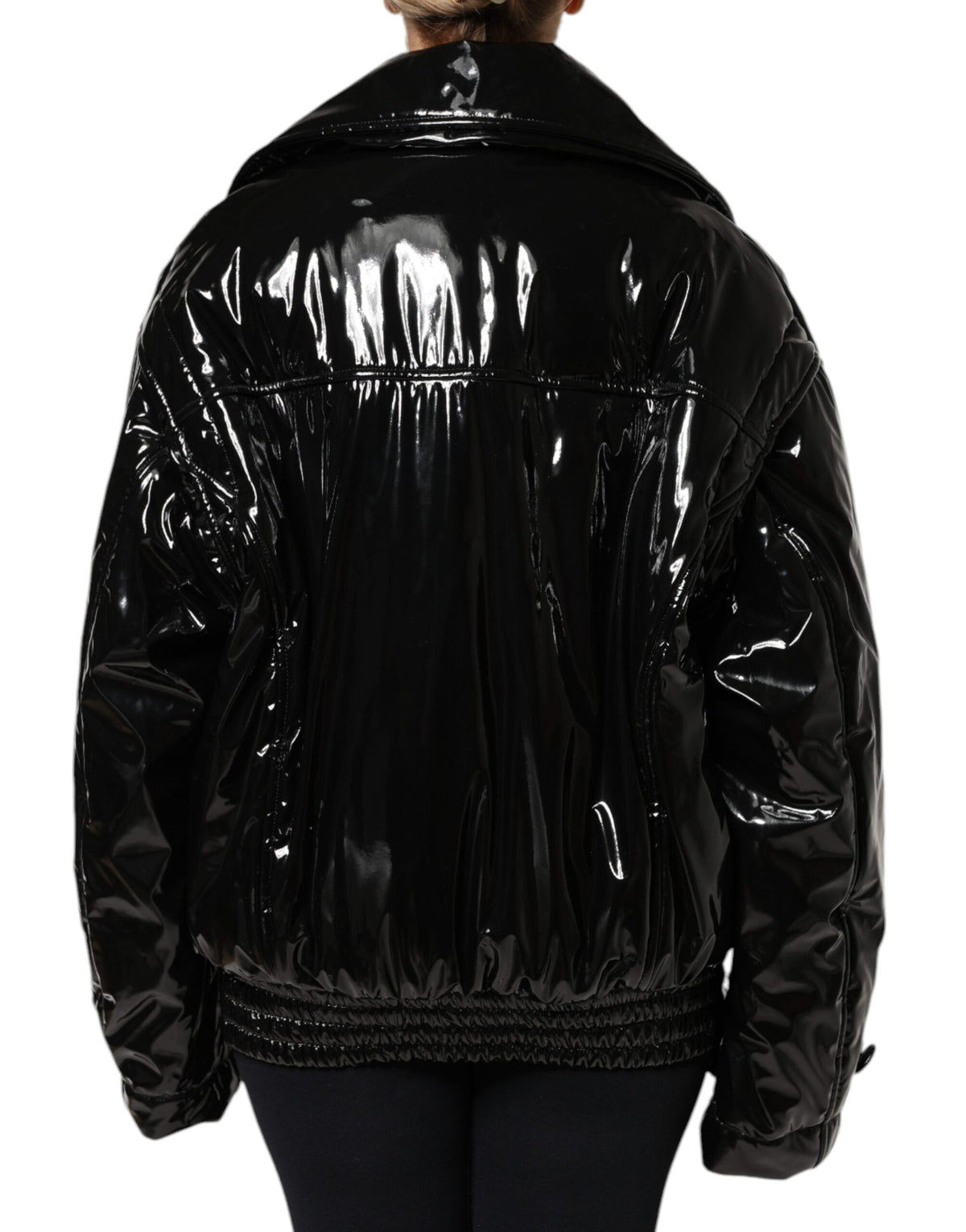 Dolce & Gabbana Schwarze Polyester-Blouson-Jacke mit Knopfleiste