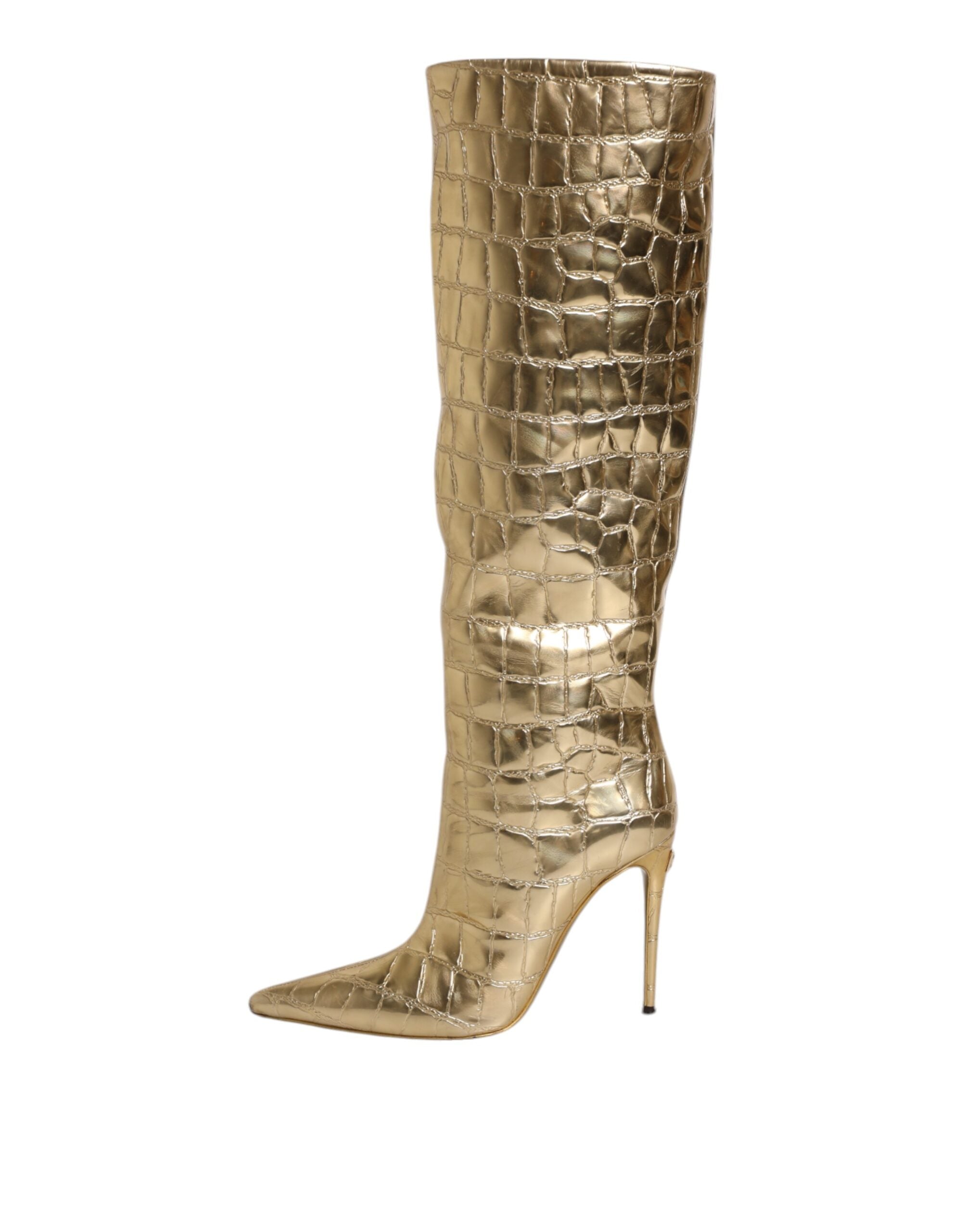 Dolce & Gabbana Gold Leder Stiletto Heels Hohe Stiefel Schuhe