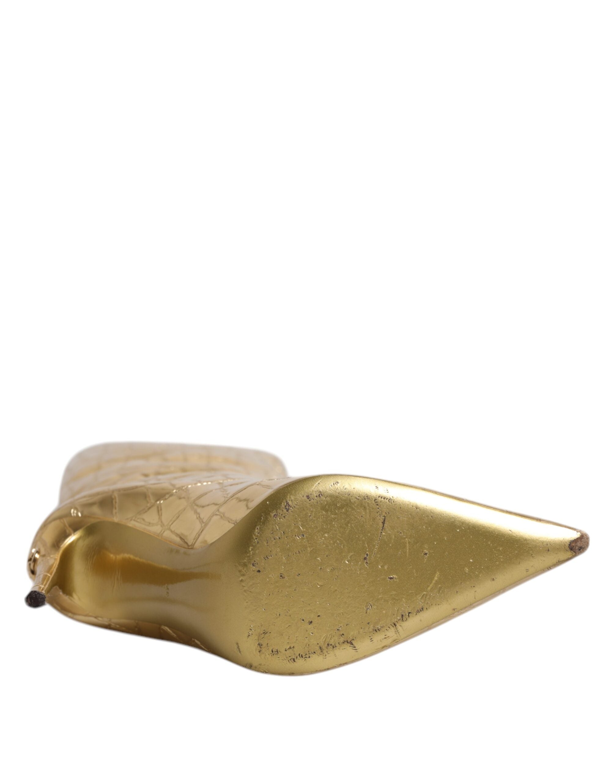 Dolce & Gabbana Gold Leder Stiletto Heels Hohe Stiefel Schuhe