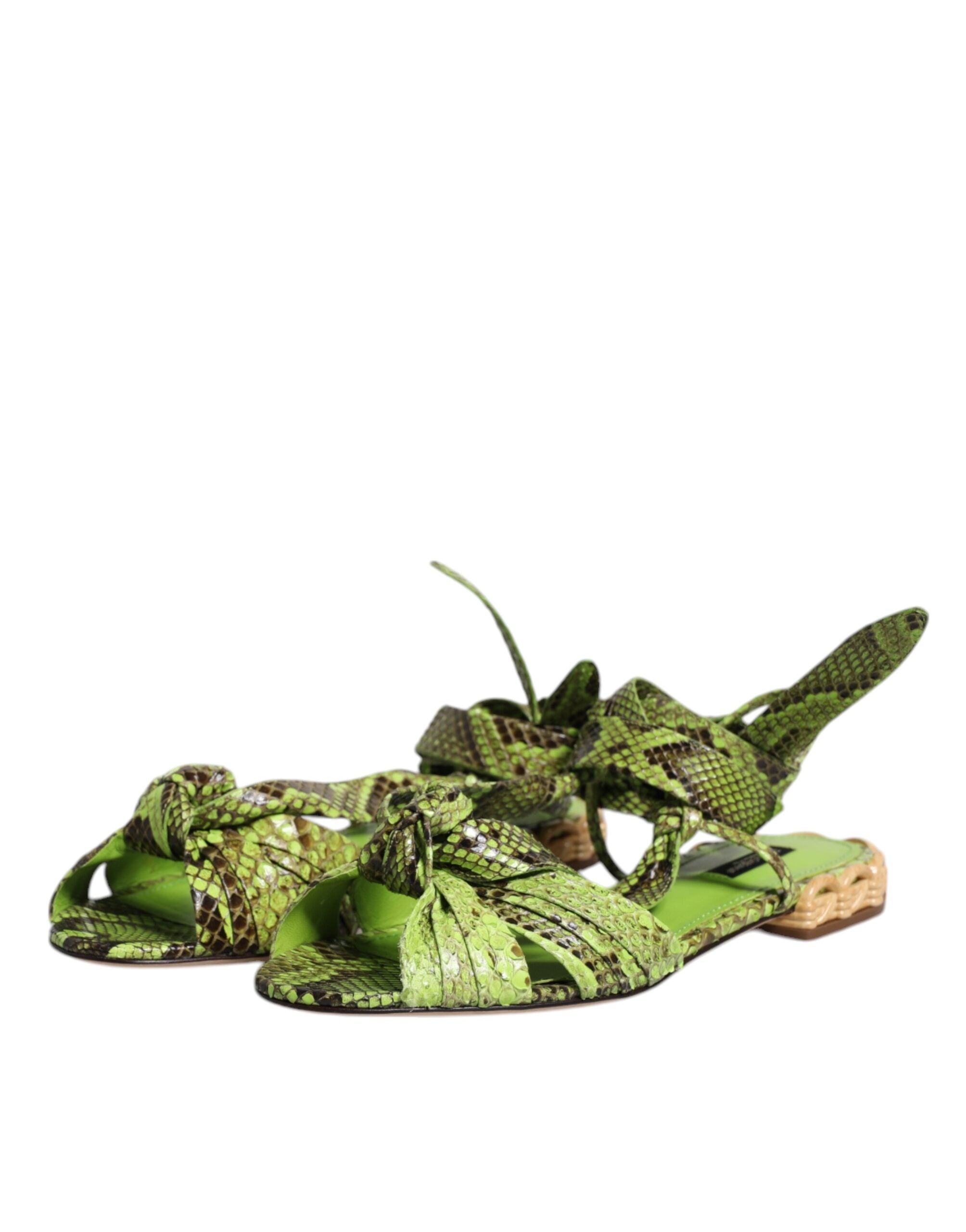 Dolce & Gabbana Grüne Animal Print Ankle Wrap Sandalen Schuhe