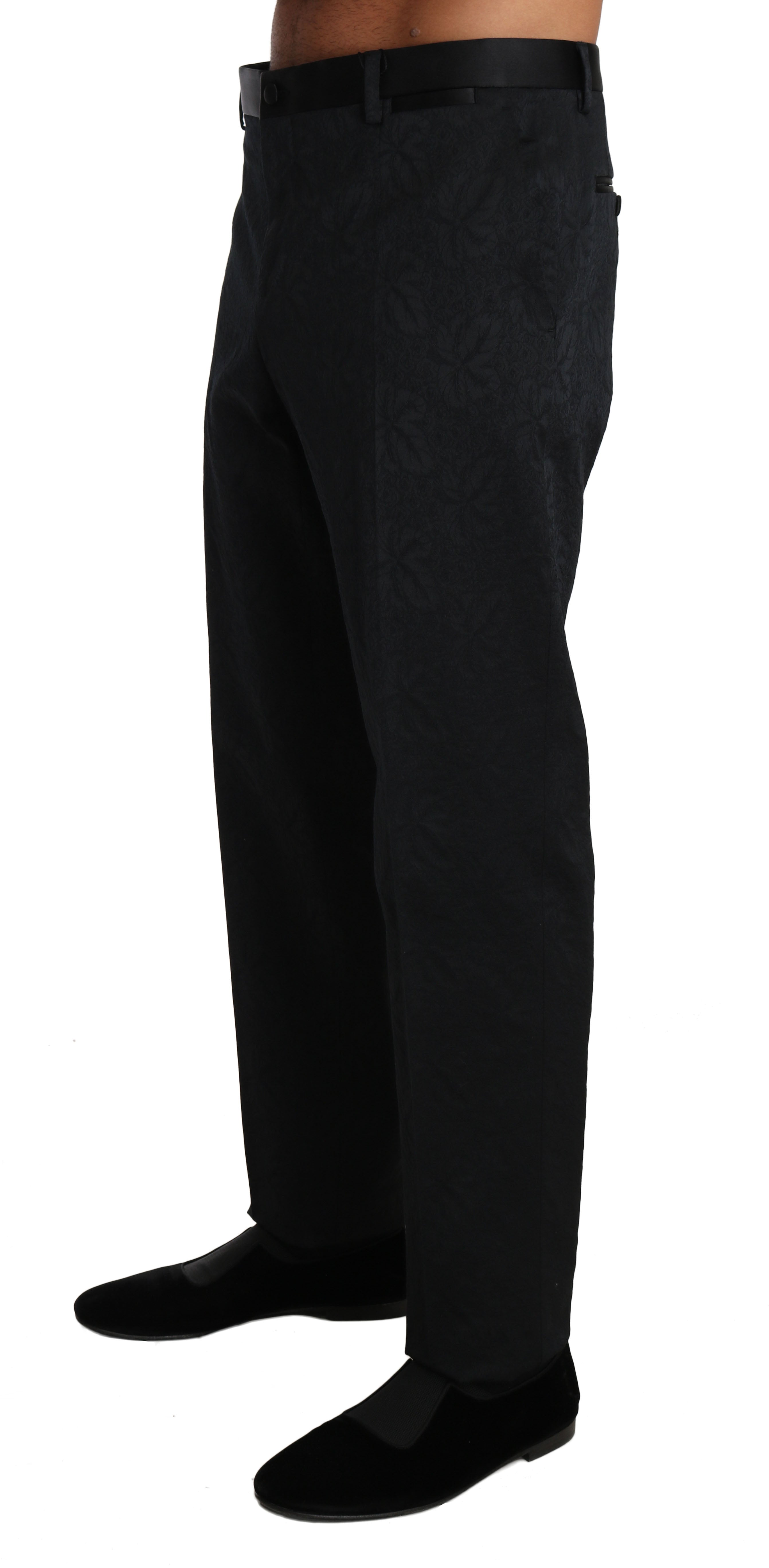 Dolce & Gabbana Schwarz Baumwolle Brokat Formelle Hose Hose