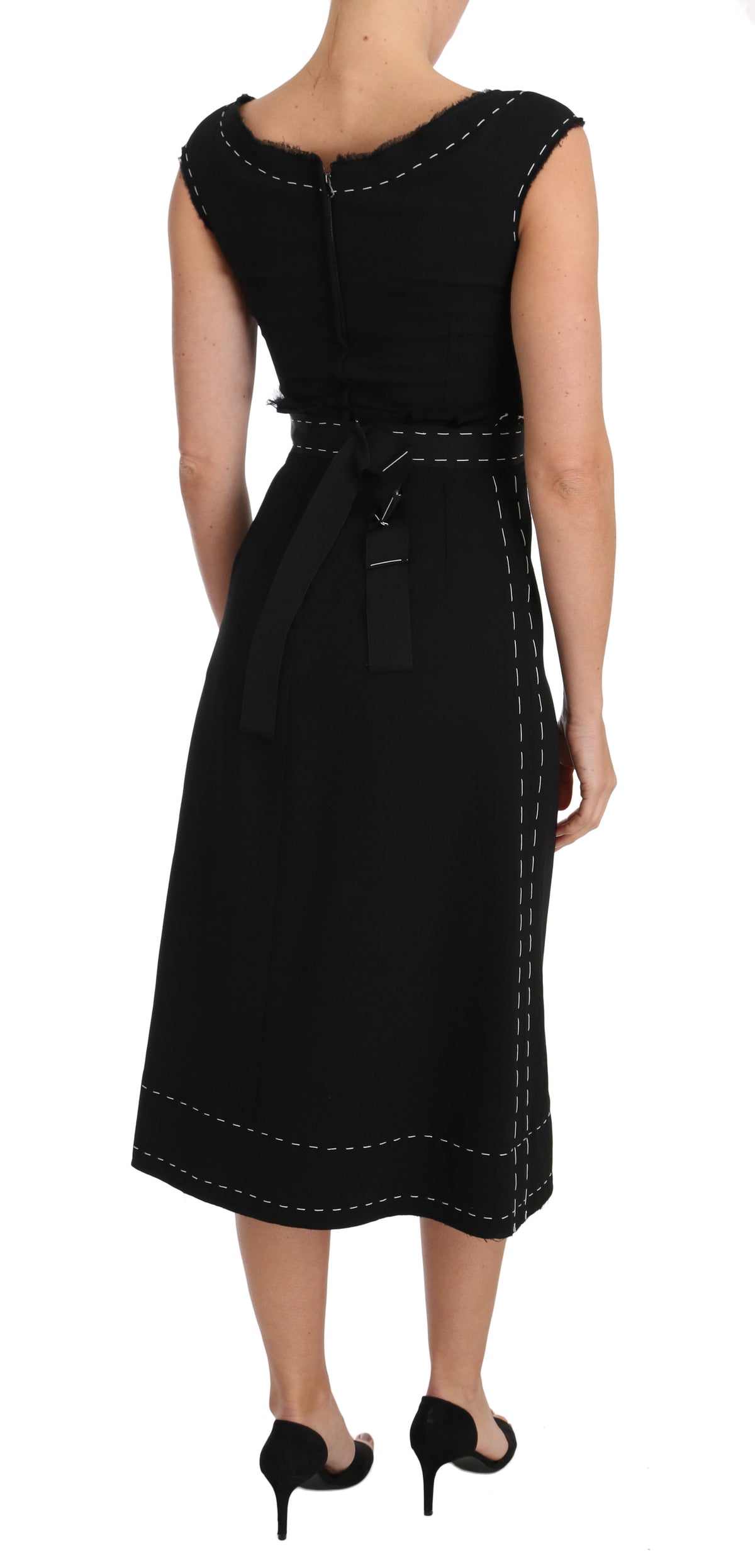 Dolce & Gabbana Schwarzes Stretch-Etuikleid aus Wolle in A-Linie