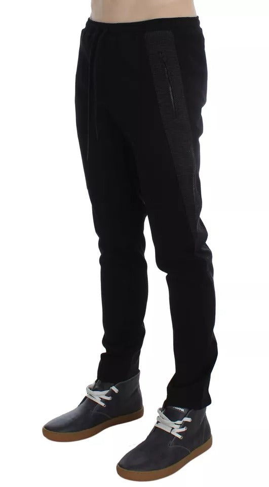 Dolce & Gabbana Schwarz Grau Wolle Casual Hose Streifen Hose