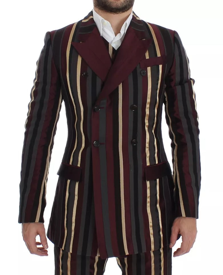 Dolce & Gabbana Multicolor Gestreifter Runway 3 Stück Slim Fit Weste Anzug