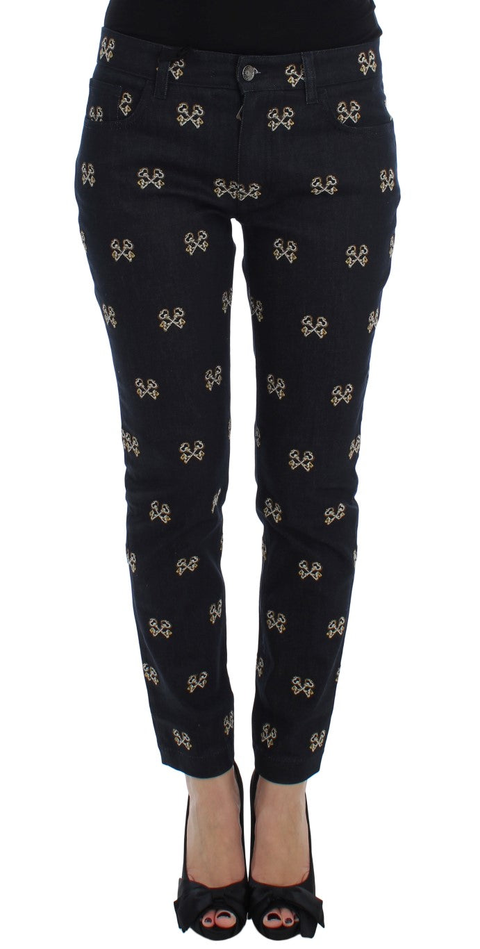 Dolce & Gabbana Blaue Schlüssel bestickte Slim Fit KATE Jeans
