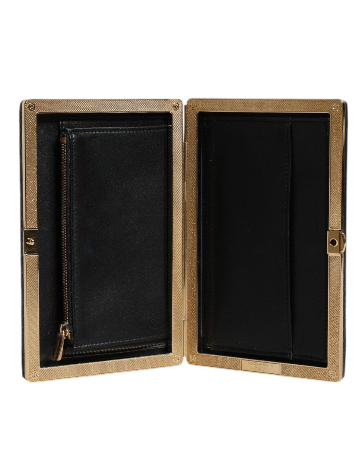 Dolce & Gabbana Schwarz Leder Gold Rahmen Kupplung Abend Party Handtasche