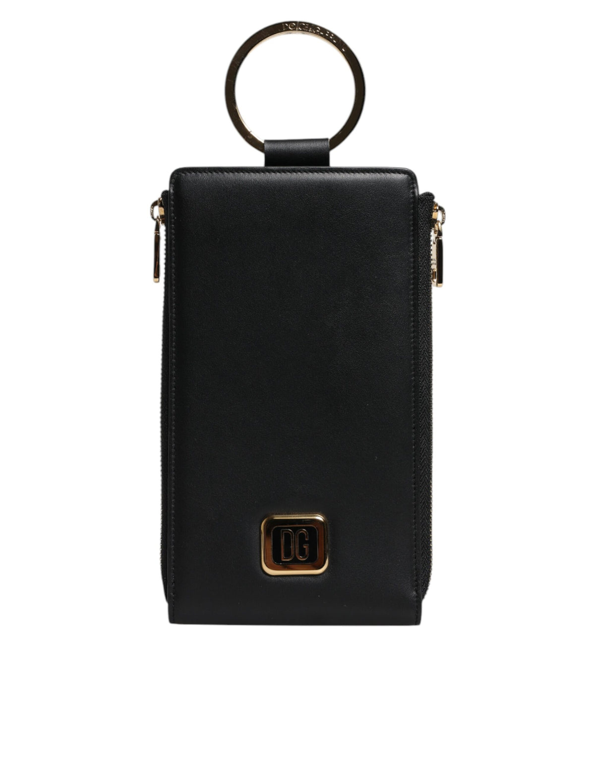 Dolce & Gabbana Schwarzes Leder Logo Plaque Halsband Karte Münze Brieftasche