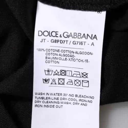 Dolce & Gabbana Schwarzes Baumwoll-T-Shirt mit Rundhalsausschnitt und Logo-Print
