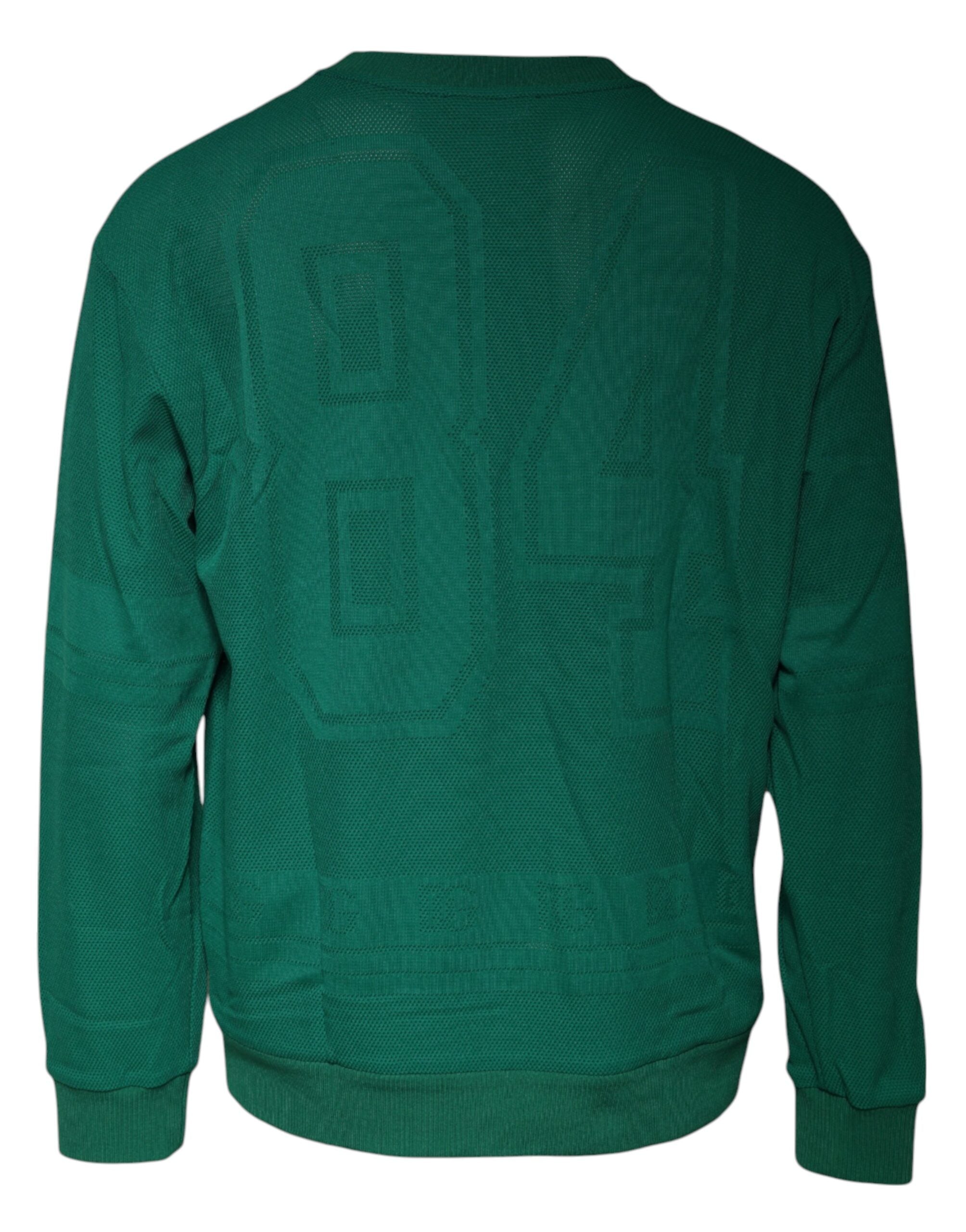 Dolce & Gabbana Grüner Logo-Nylon-Pullover mit Rundhalsausschnitt