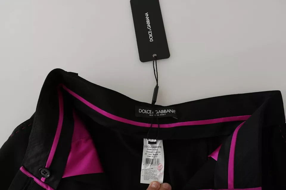 Dolce & Gabbana Schwarze Hose aus Wolle mit hoher Taille und Falten vorne