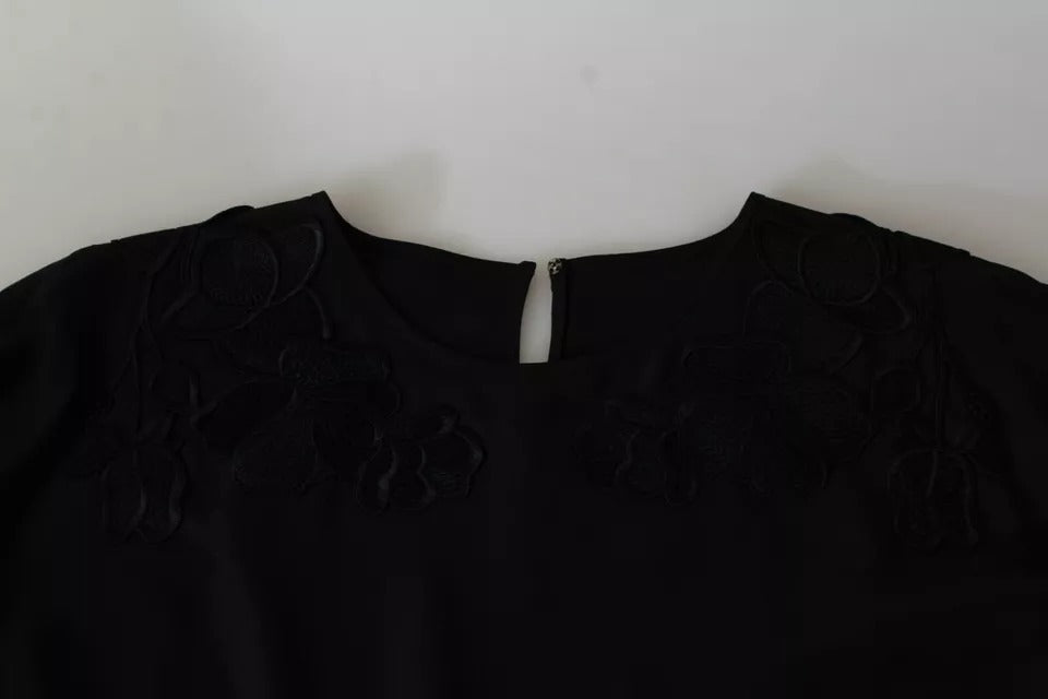 Dolce & Gabbana Schwarzes Blusentop mit Blumenstickerei aus Seide