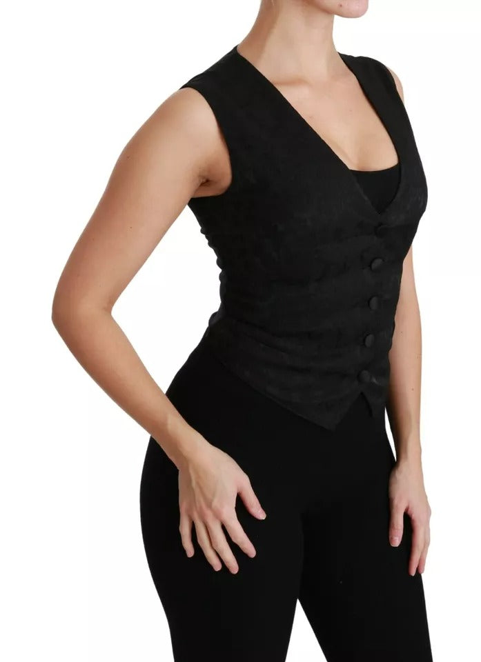 Dolce & Gabbana Schwarze Spitzenweste Slim Vest Silk Top