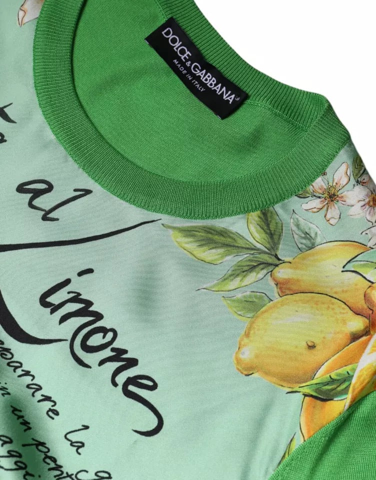 Dolce & Gabbana Grüner Seidenpullover Granita Al Limone mit langen Ärmeln