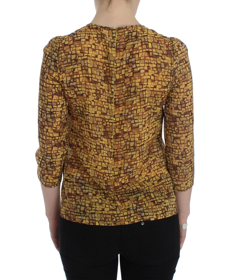 Dolce & Gabbana Multicolor Mosaikdruck Seidenbluse T-Shirt