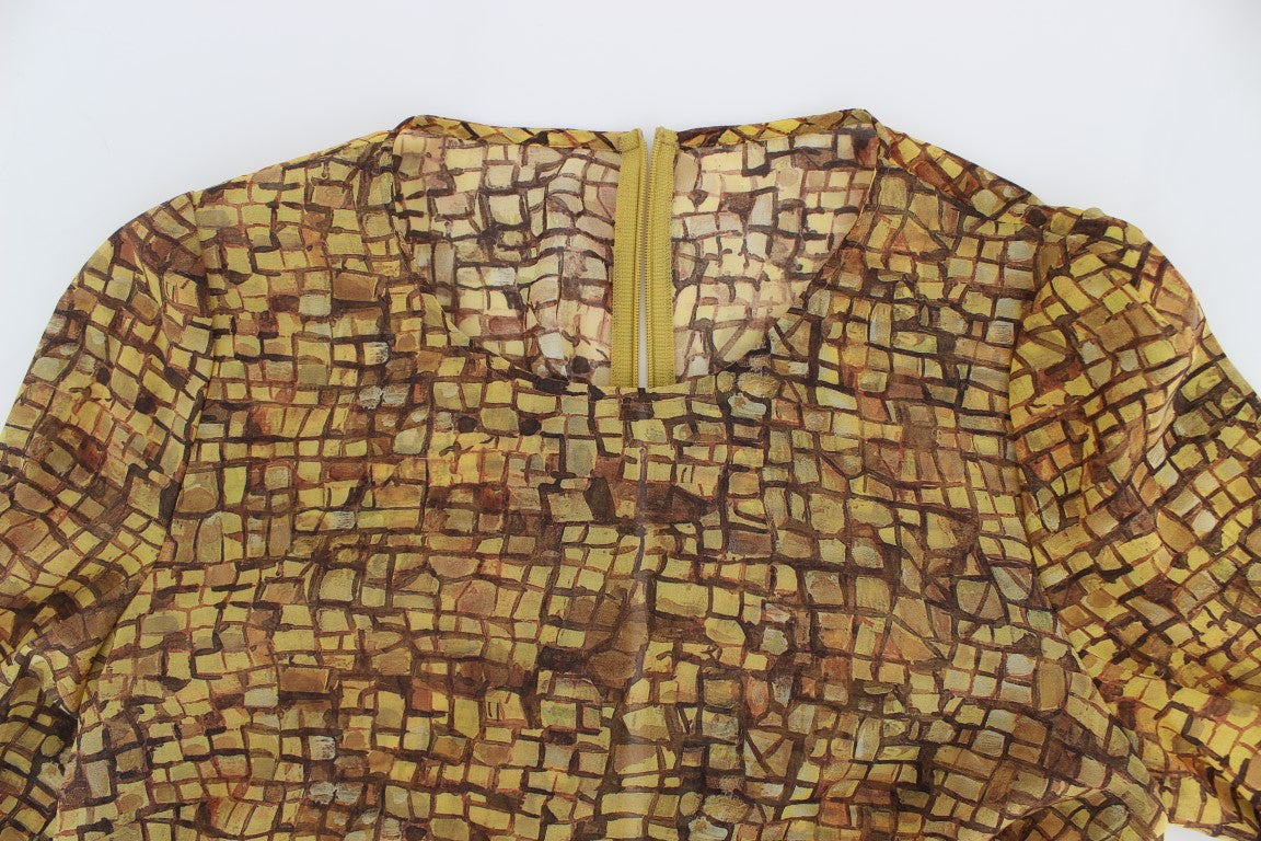 Dolce & Gabbana Multicolor Mosaikdruck Seidenbluse T-Shirt