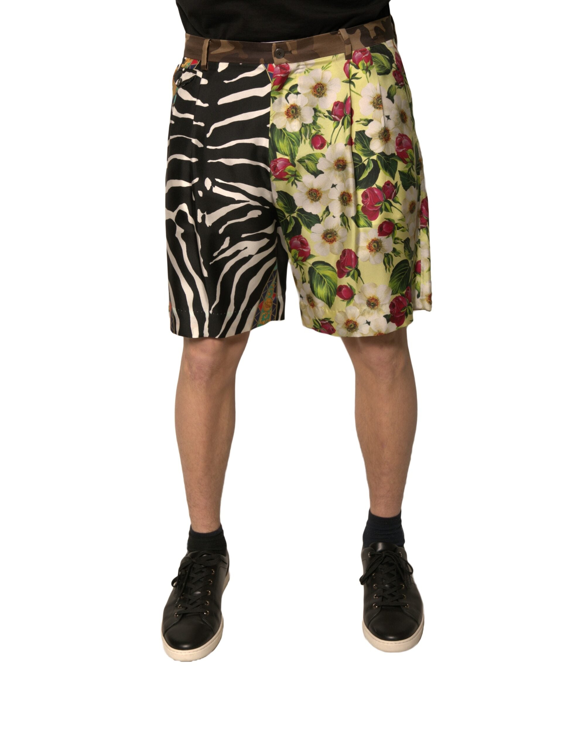 Dolce & Gabbana Multicolor Patchwork Seide Männer Chino Shorts