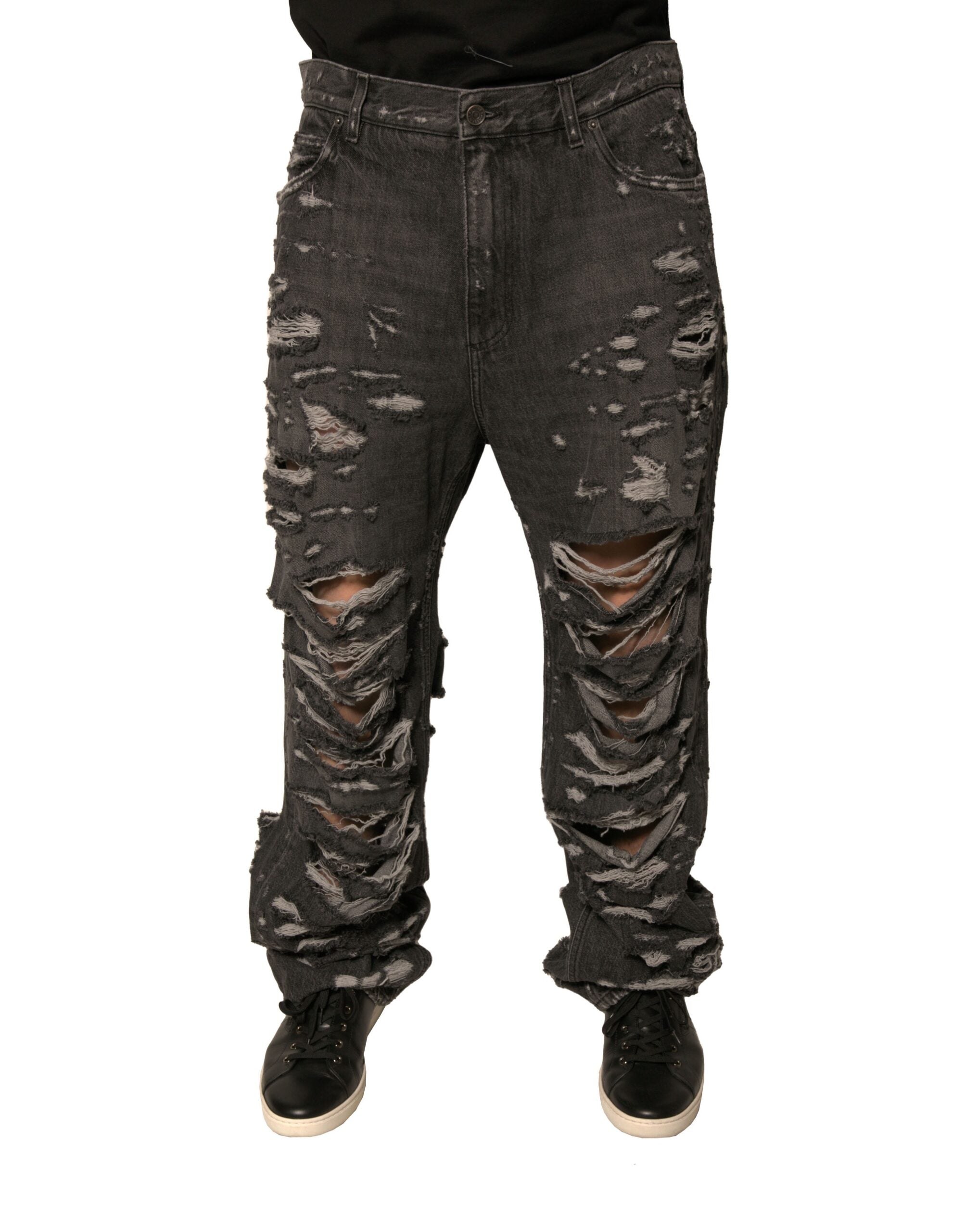 Dolce & Gabbana Graue zerfledderte Baumwolle gerade Männer Denim Jeans