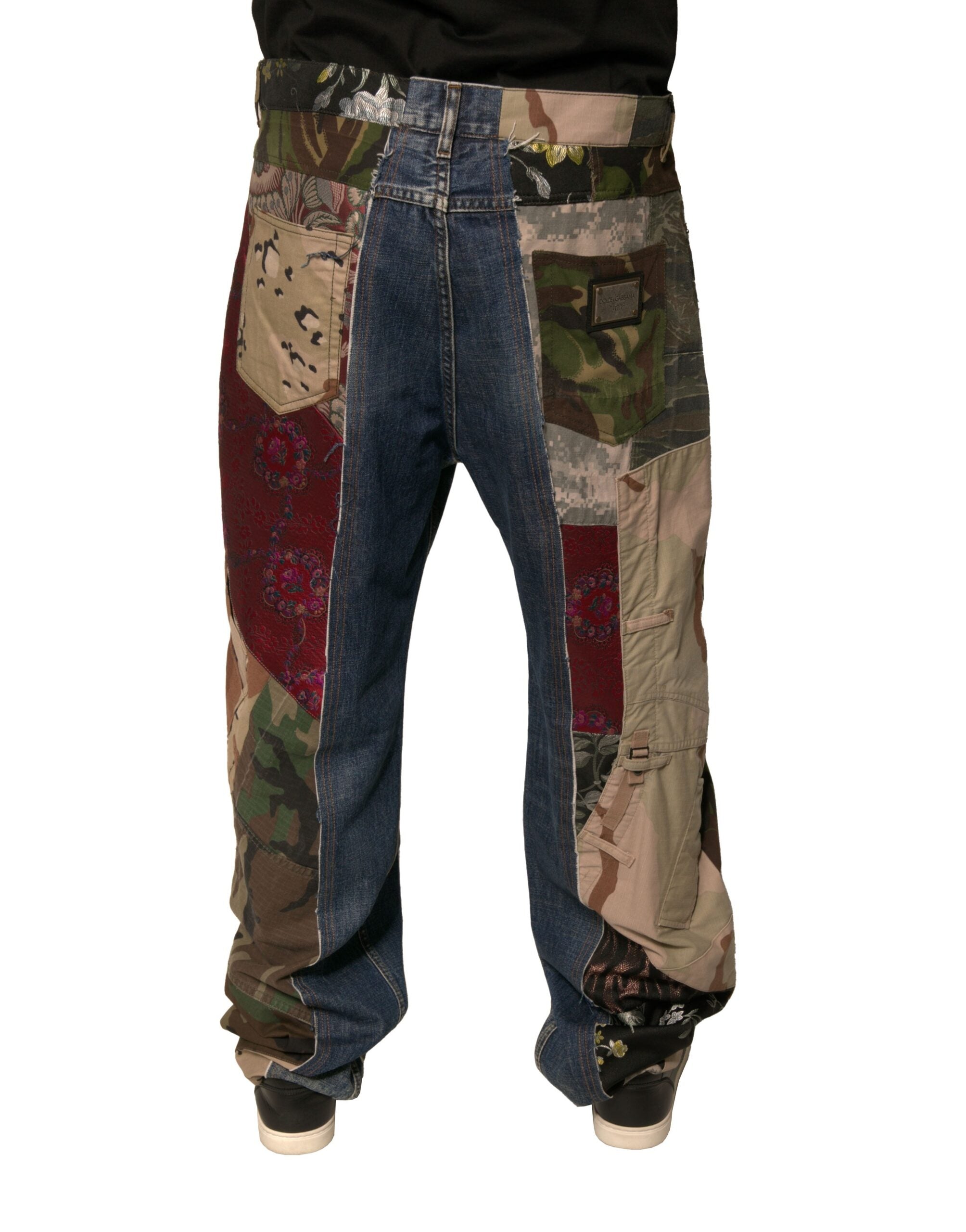Dolce & Gabbana Blaue Patchwork-Baumwolle Straight Denim Jeans