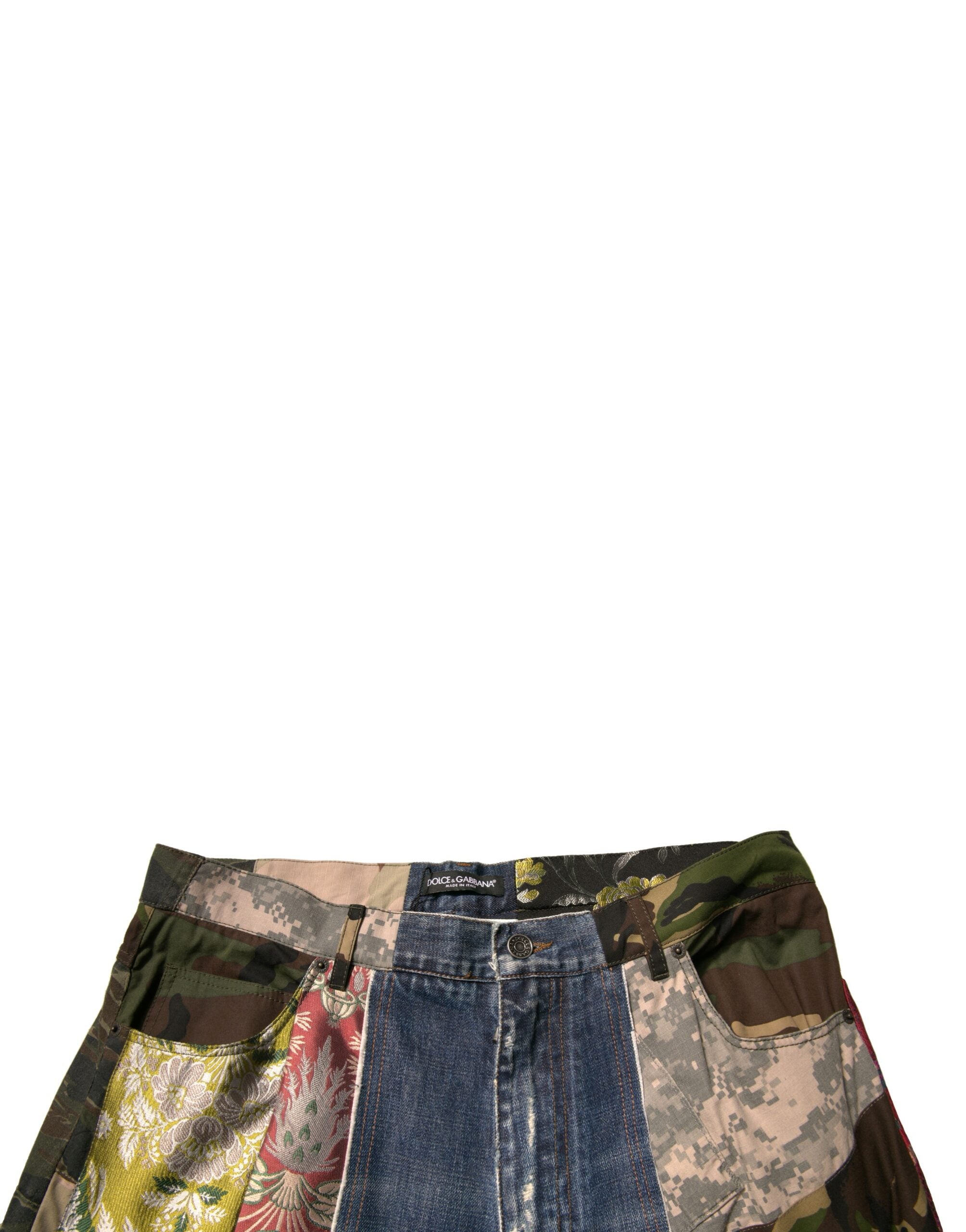 Dolce & Gabbana Blaue Patchwork-Baumwolle Straight Denim Jeans