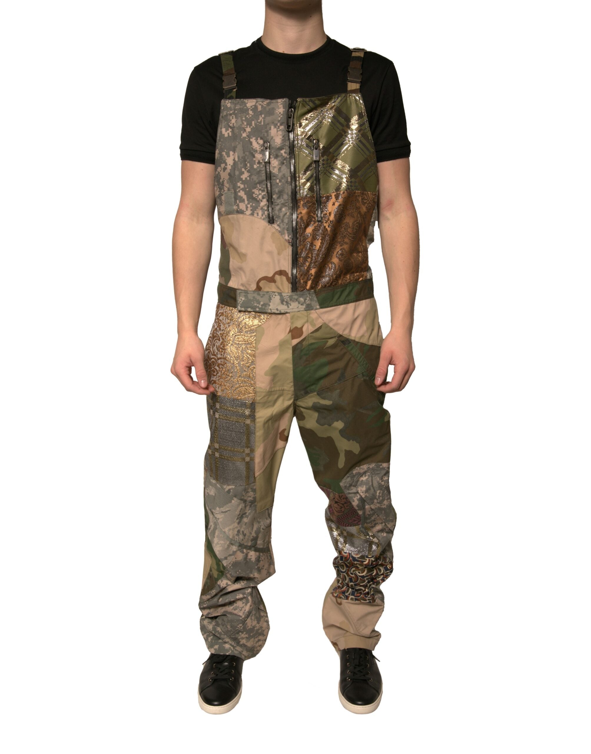 Dolce & Gabbana Multicolor Patchwork Camouflage Overall Hose