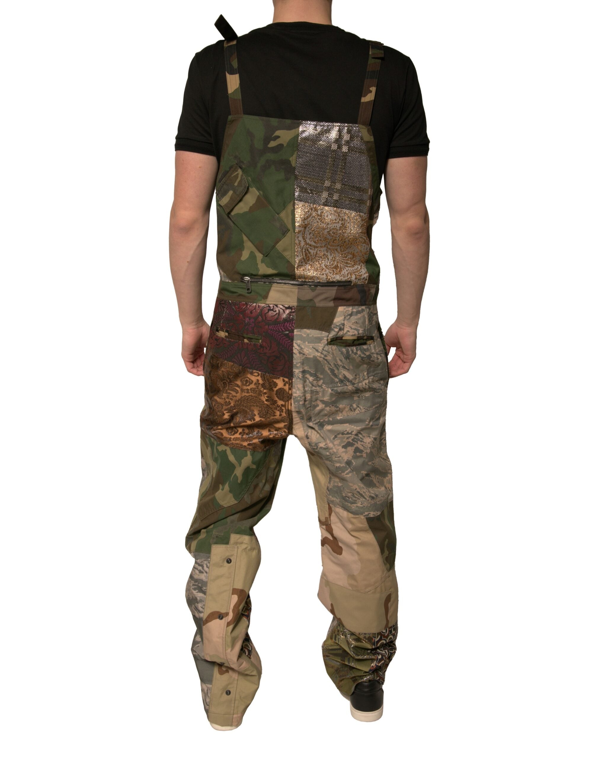 Dolce & Gabbana Multicolor Patchwork Camouflage Overall Hose