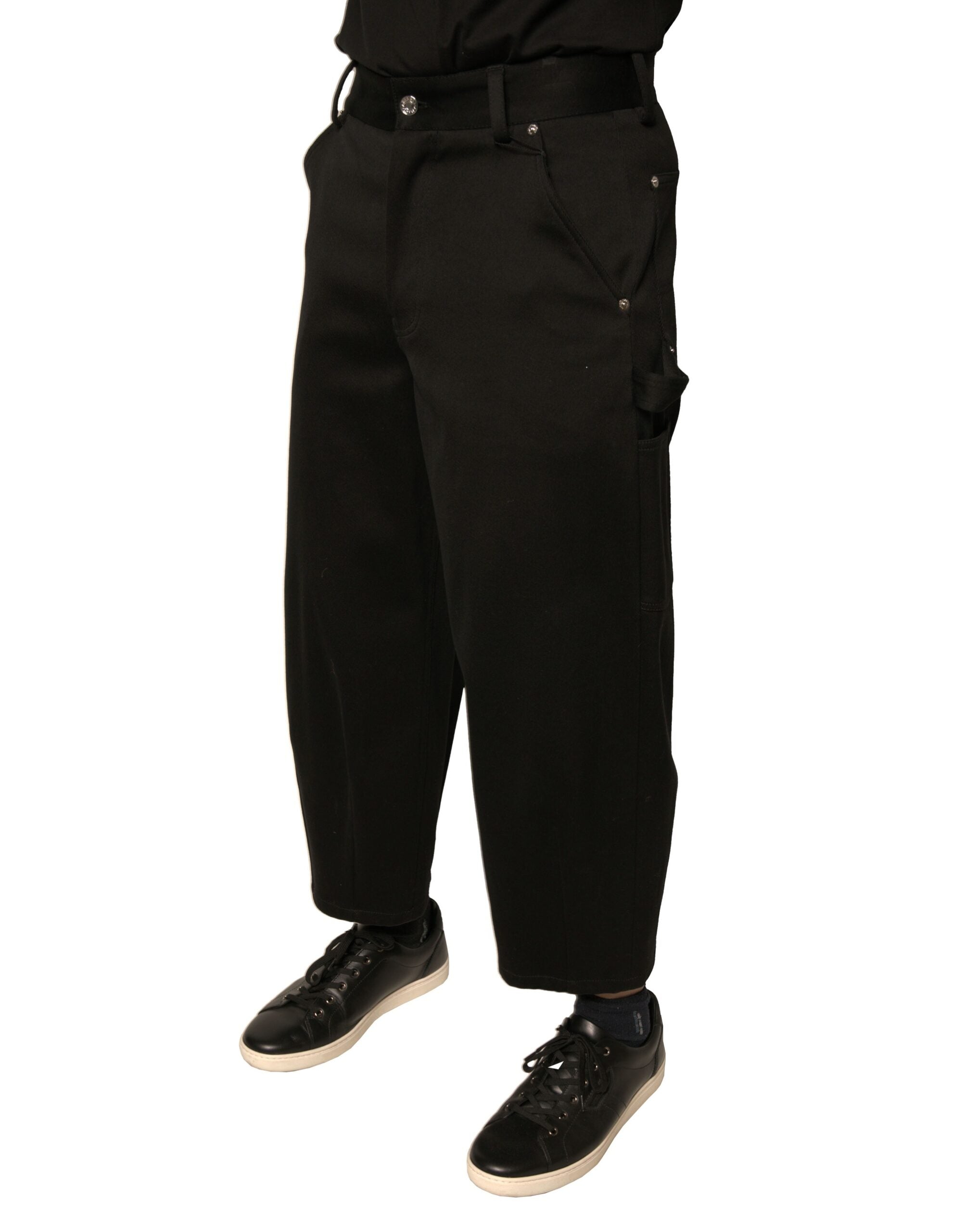 Dolce & Gabbana Schwarze Baumwoll-Cropped-Hose mit mittlerer Taille