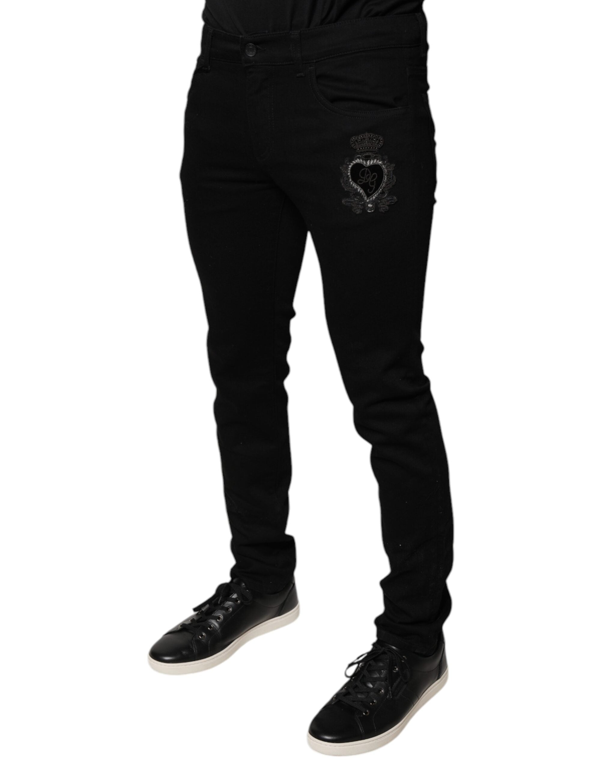 Dolce & Gabbana Schwarze DG Crown Logo Baumwoll-Skinny Denim Jeans