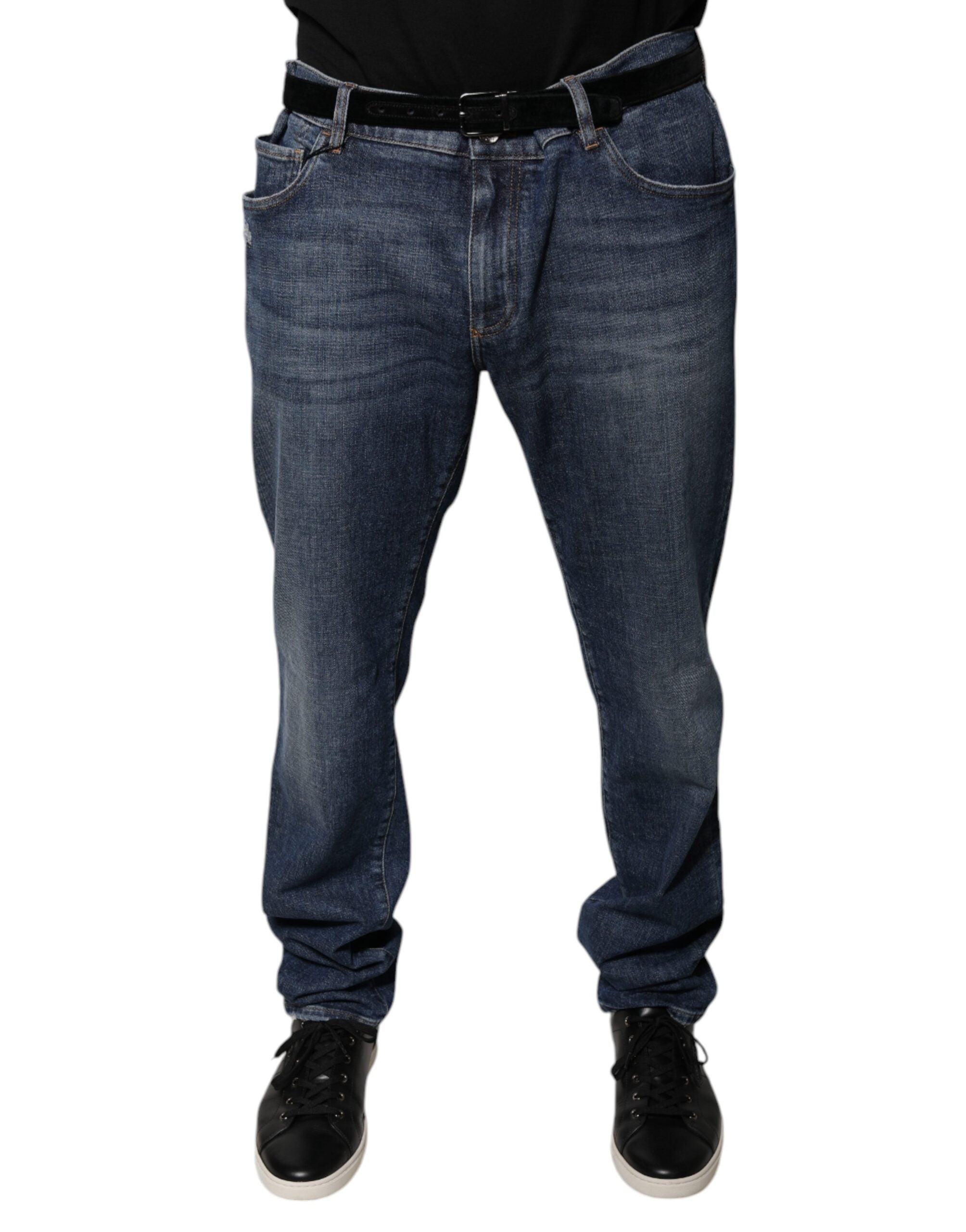 Dolce & Gabbana Dunkelblaue Logo-Skinny-Denim-Jeans aus Baumwolle