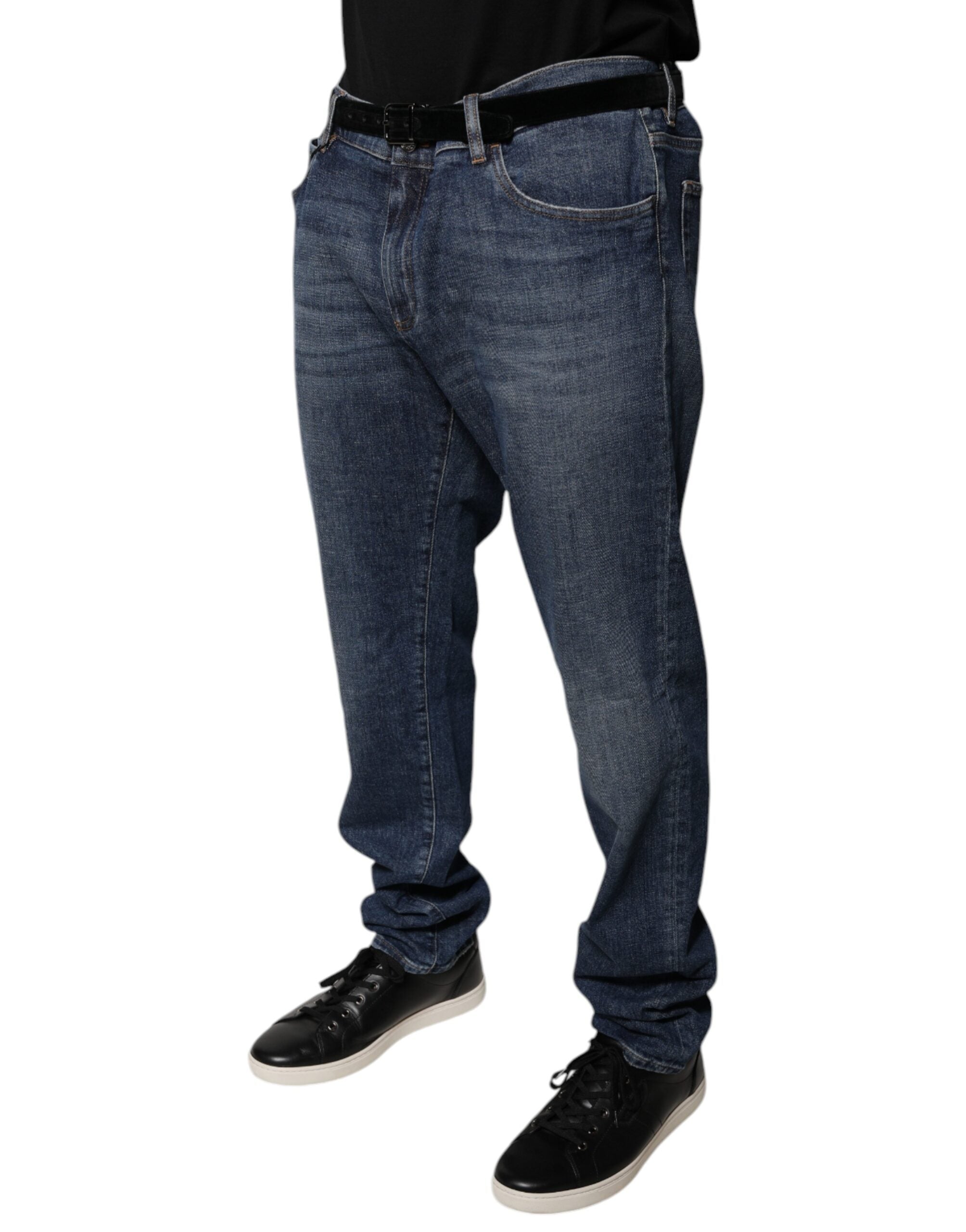 Dolce & Gabbana Dunkelblaue Logo-Skinny-Denim-Jeans aus Baumwolle